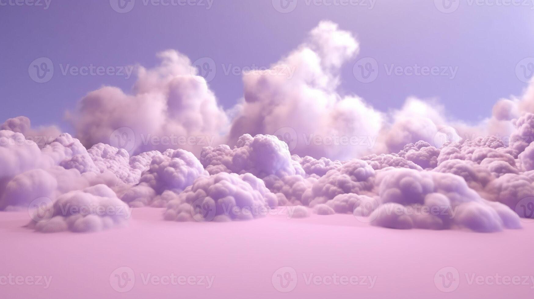 génératif ai, violet, numérique lavande Couleur fantastique 3d des nuages sur le sol, ciel et paysage. doux couleurs et avec brillant lumières. photo