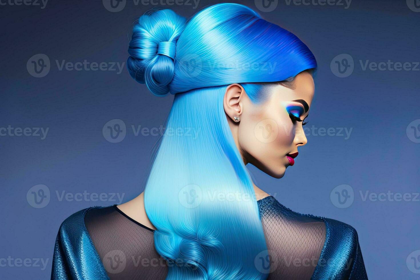 beauté mode industrie femme portrait avec bleu cheveux photo