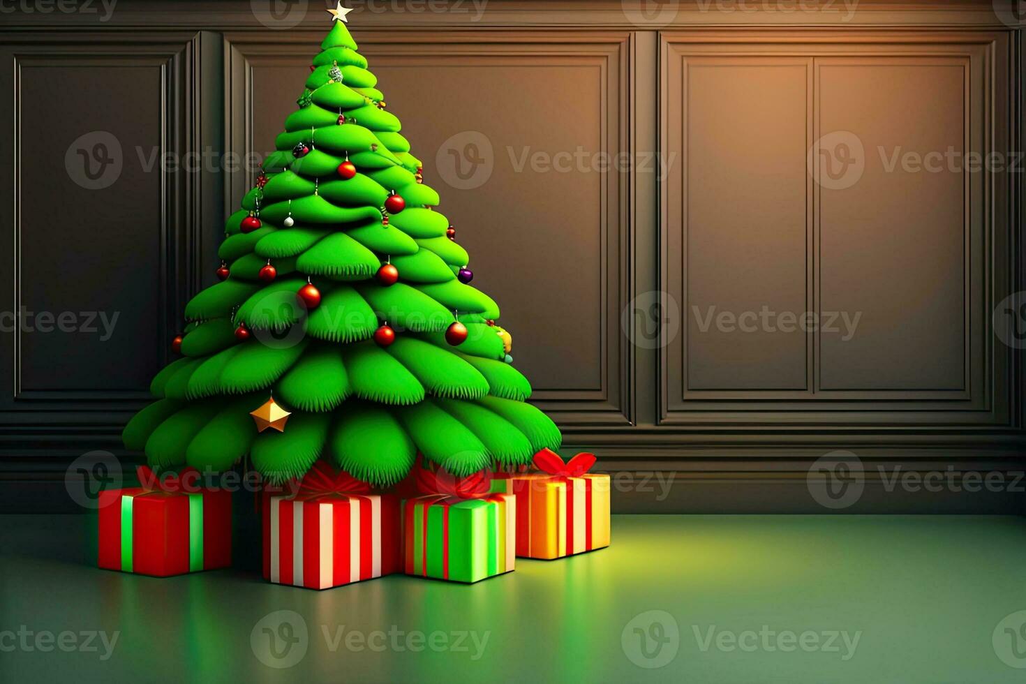 vert Noël arbre pièce intérieur génératif ai photo