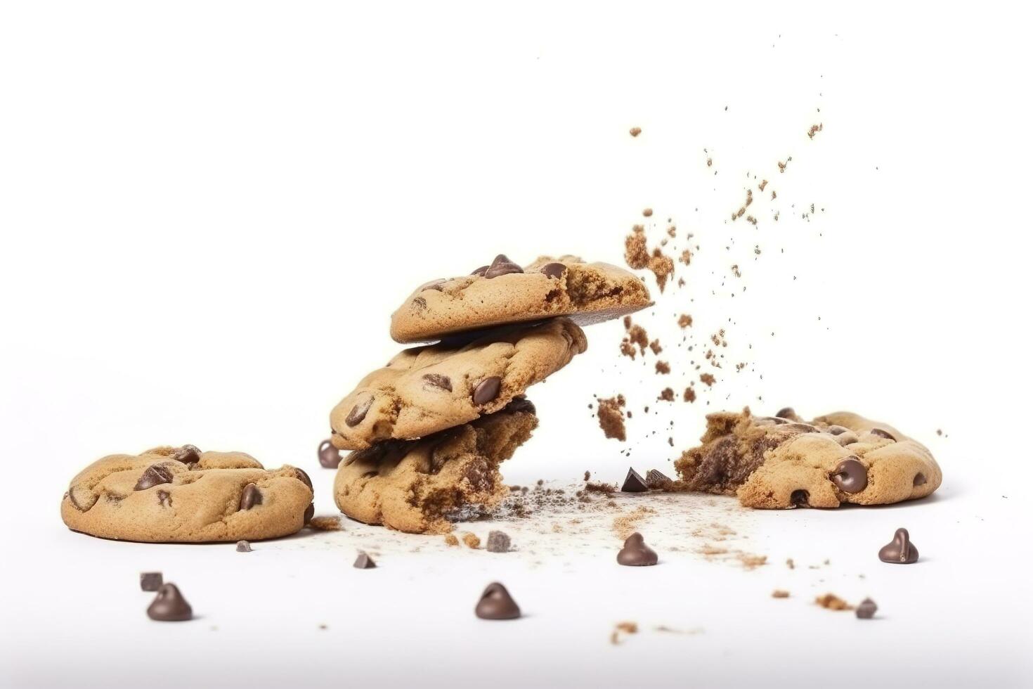 savoureux Chocolat puce biscuits chute isolé sur blanc arrière-plan, produire ai photo