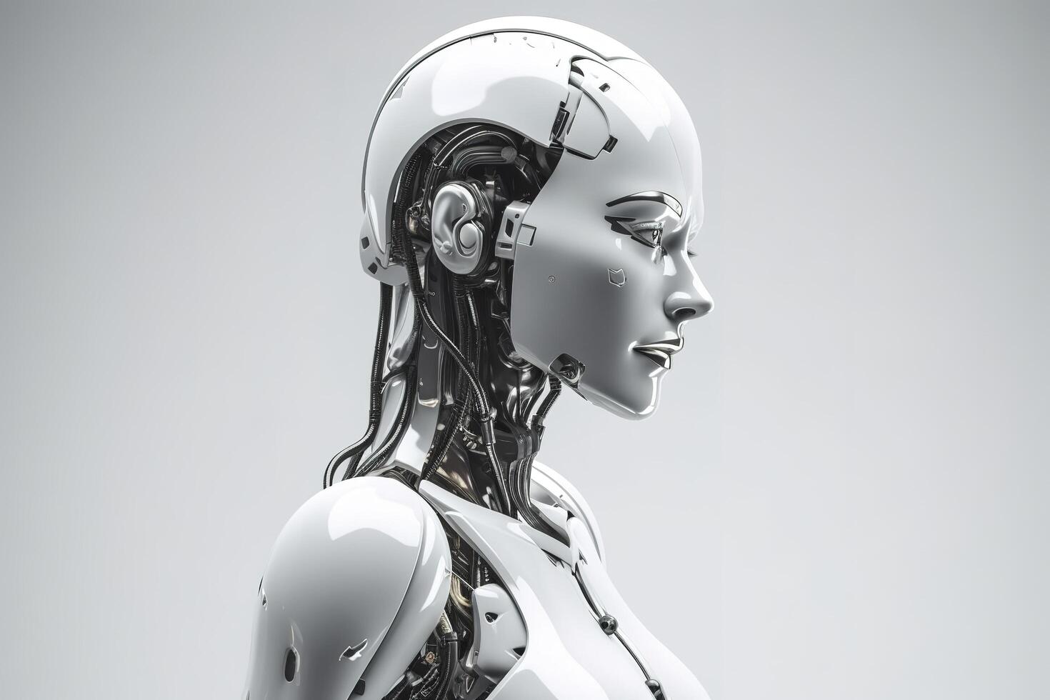 robot femme sur blanc Contexte. établi avec génératif ai technologie. photo