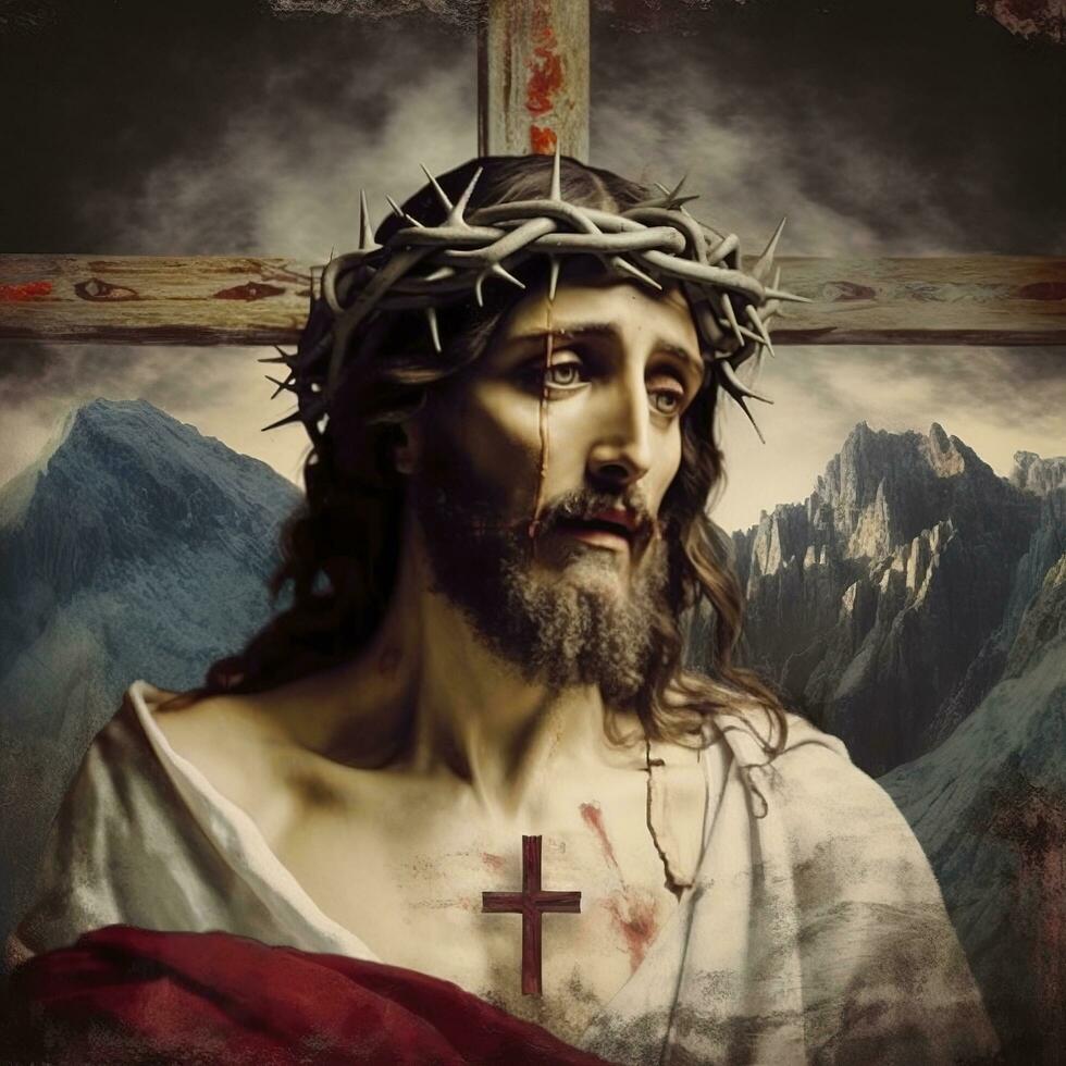 le souffrances de Jésus Christ dans le couronne de les épines. ai génératif. photo