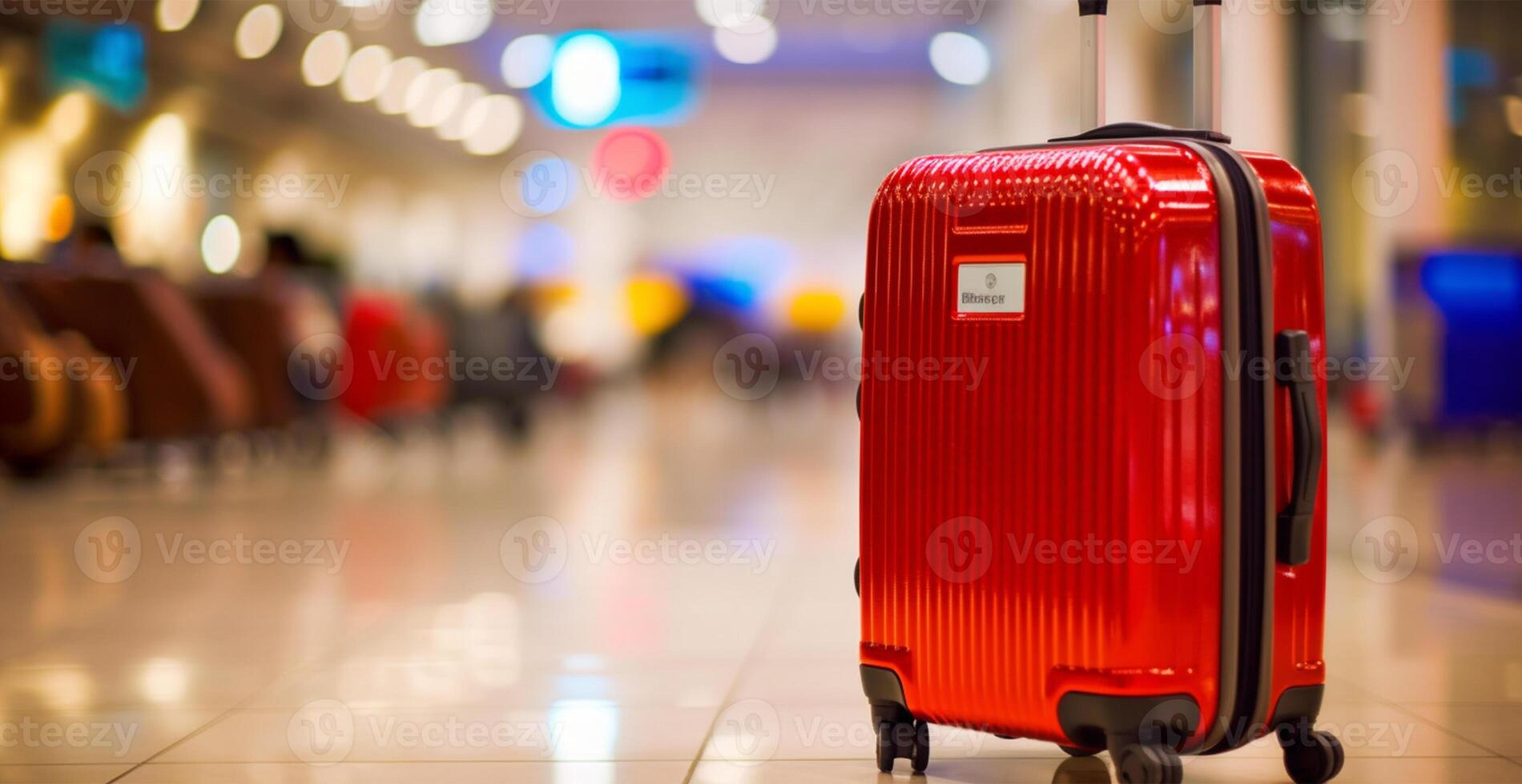 rouge valise, bagage à le aéroport - ai généré image photo