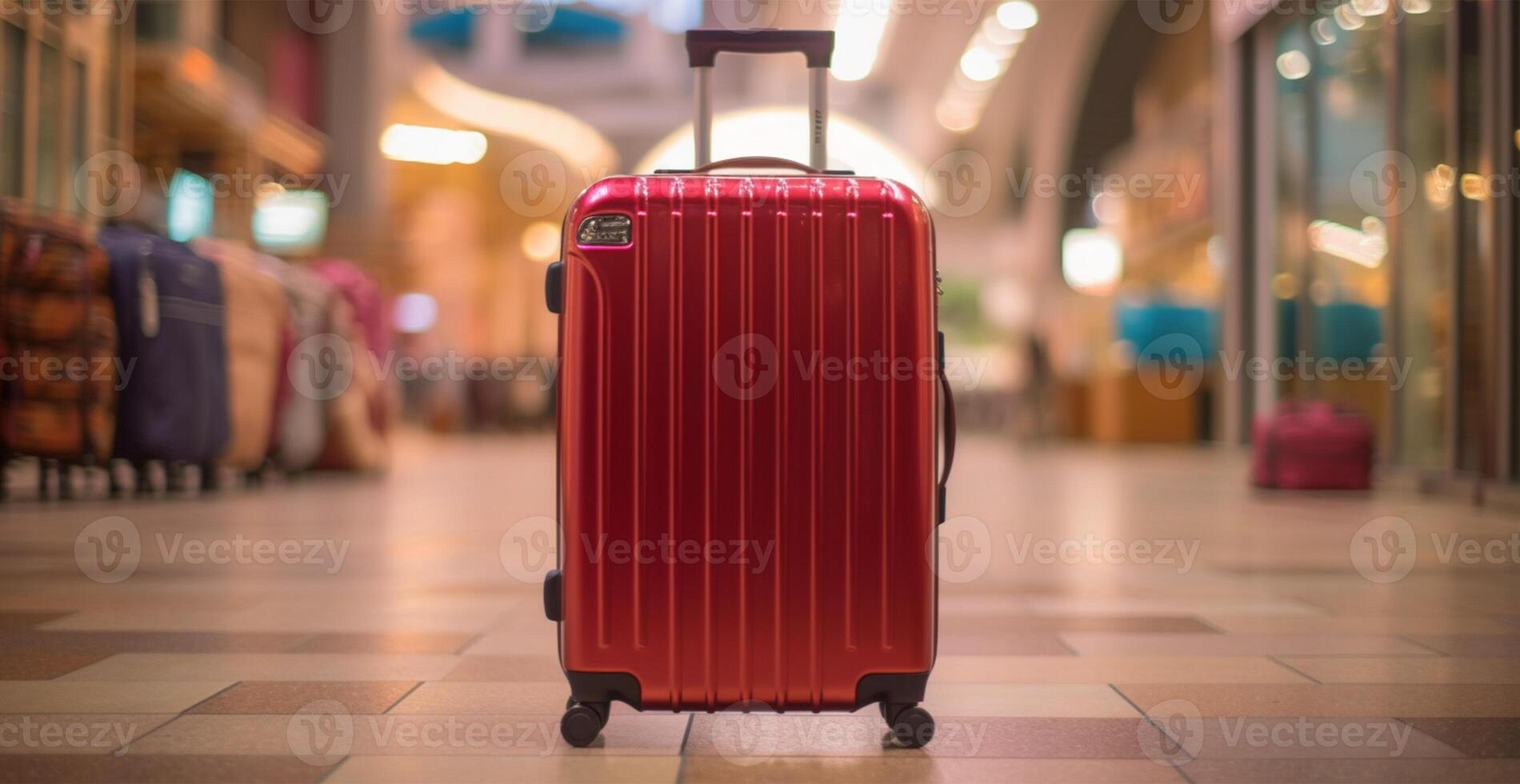 rouge valise, bagage à le aéroport - ai généré image photo