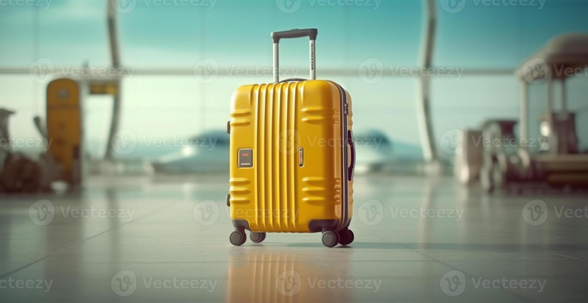 Jaune valise, bagage à le aéroport - ai généré image photo