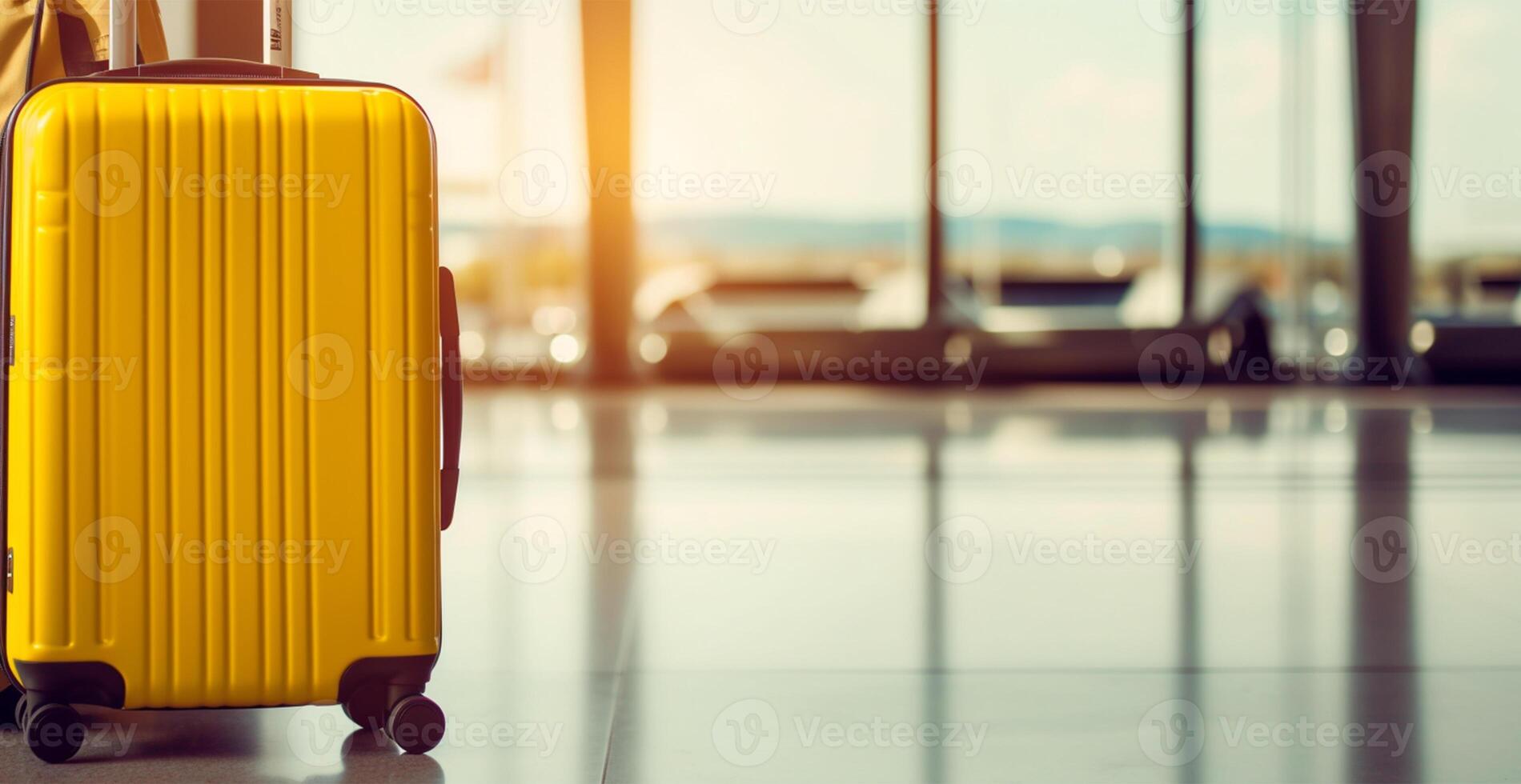 Jaune valise, bagage à le aéroport - ai généré image photo