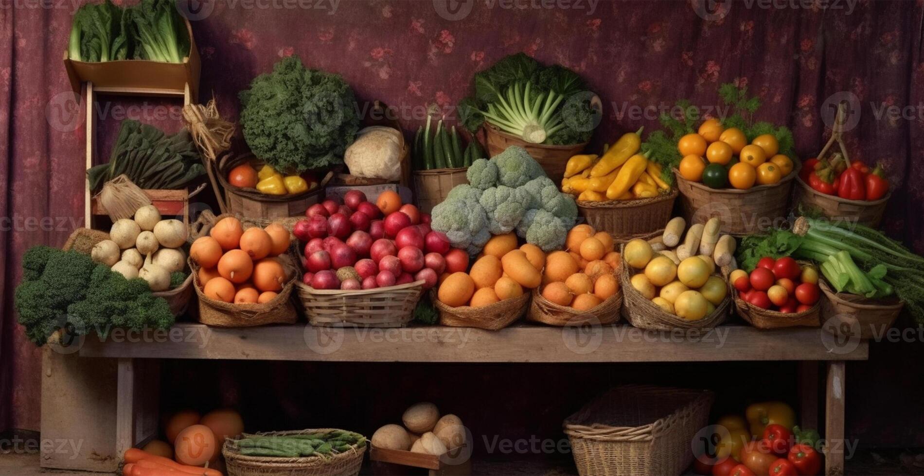 légume Les agriculteurs marché décrochage, coloré divers Frais biologique en bonne santé des légumes - ai généré image photo