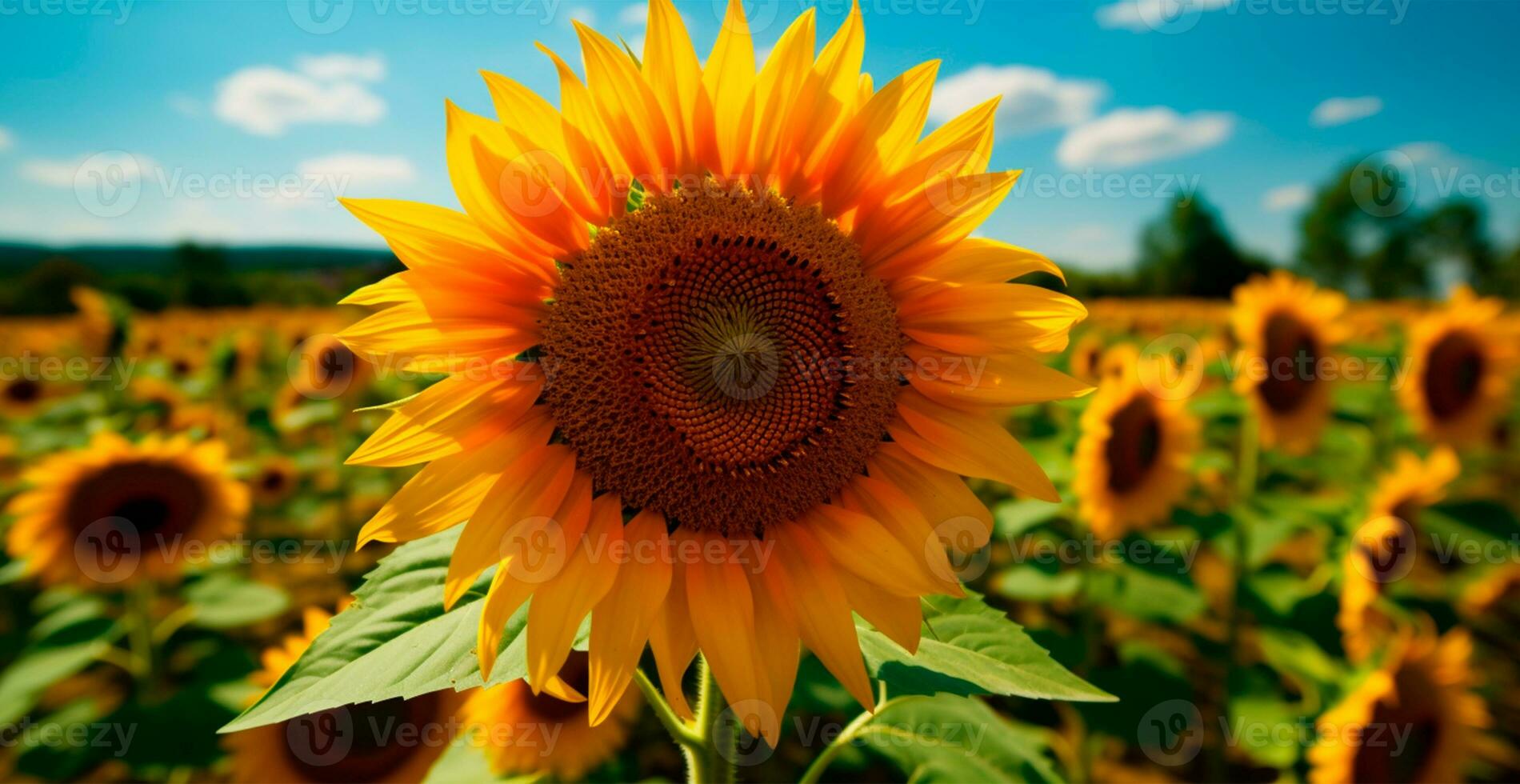 champ de tournesols dans floraison, chaud ensoleillé été, panoramique brillant Contexte - ai généré image photo