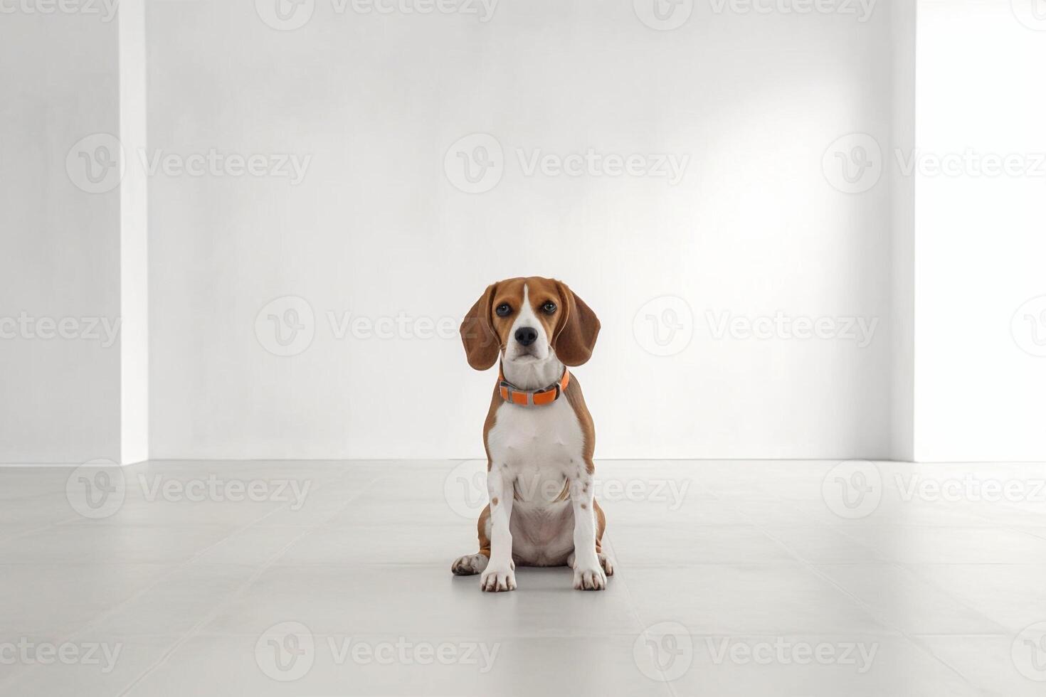 innocent beagle permanent dans blanc pièce - ai génératif photo