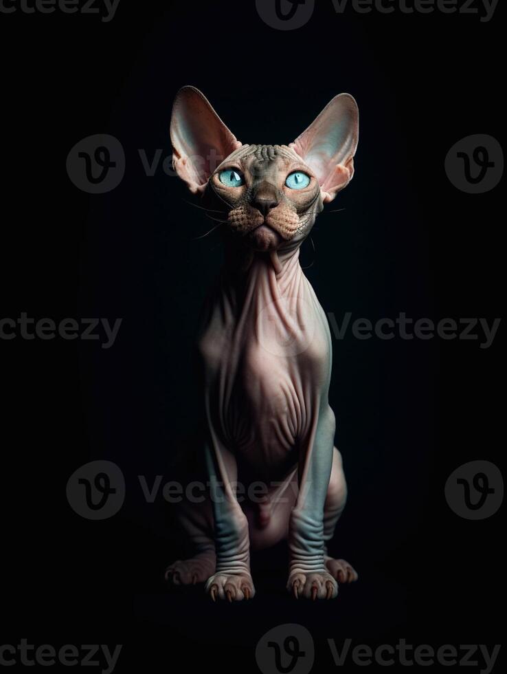 adorable sphynx chat sur noir Contexte. génératif ai photo