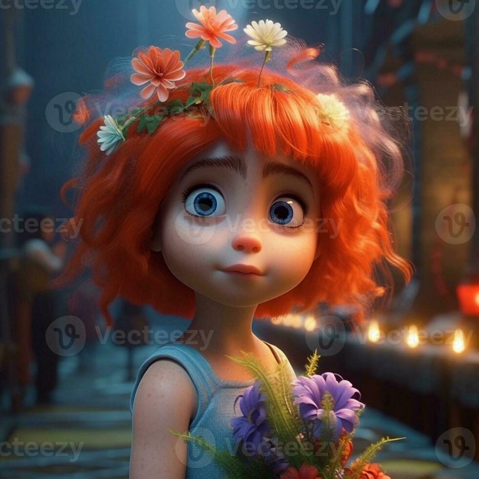 mignonne peu fille portant couronne de fleur photo