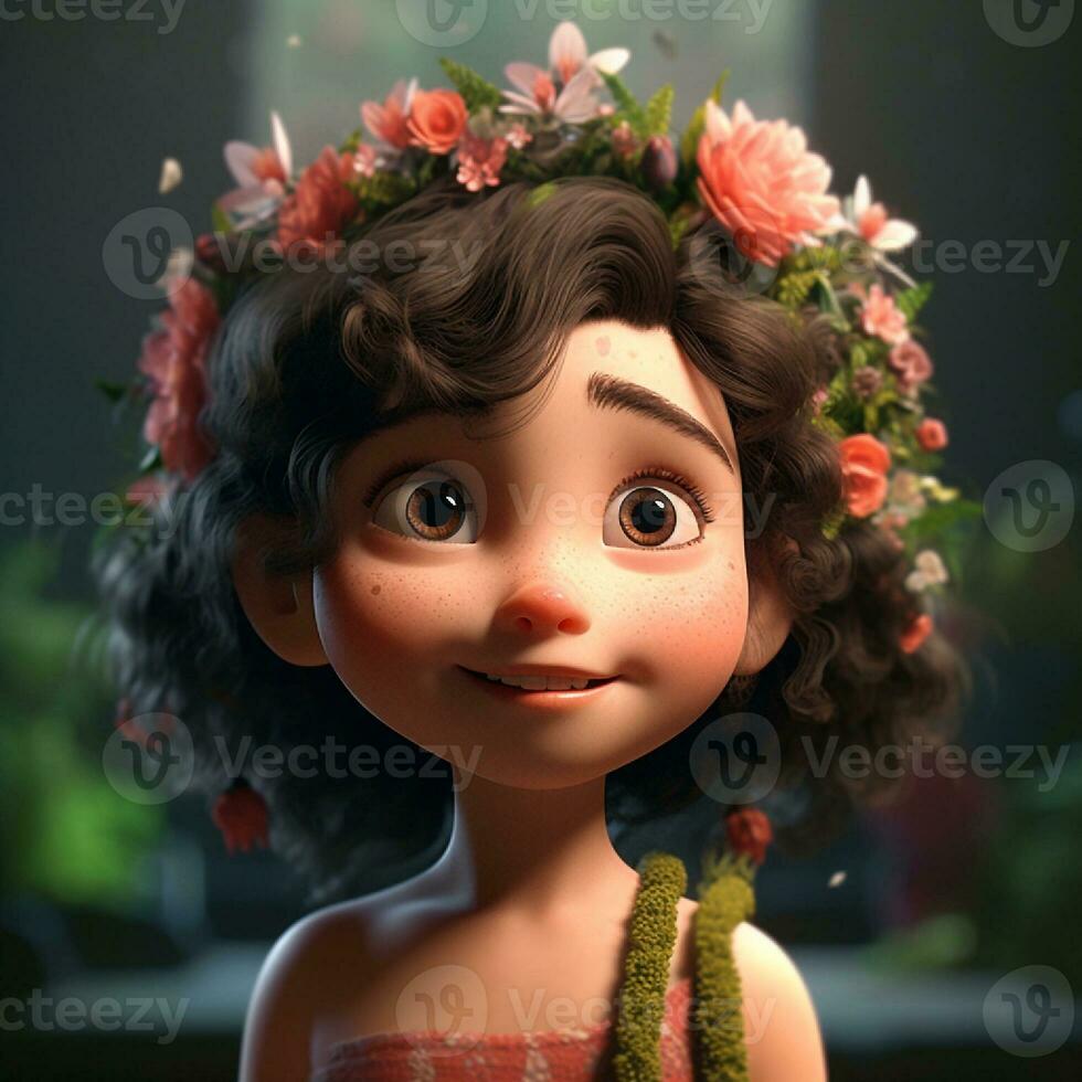 mignonne peu fille portant couronne de fleur photo
