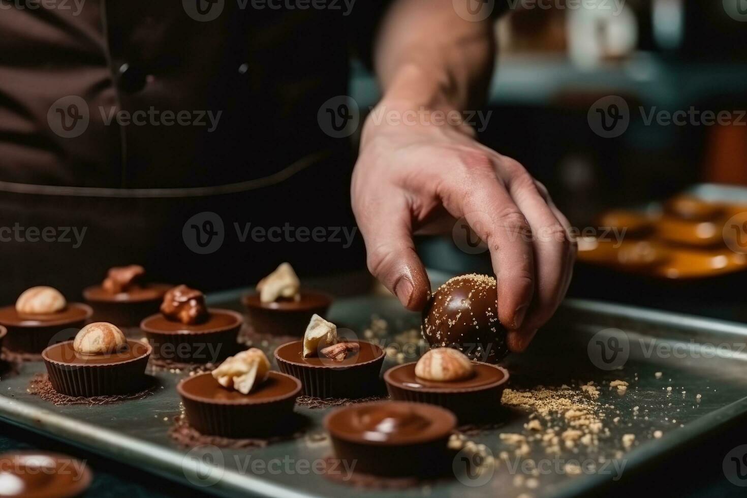 Homme Maître Chef Chocolatier Travaillant Dans Un Laboratoire De Chocolat  Professionnel Artisanal Ai Generative