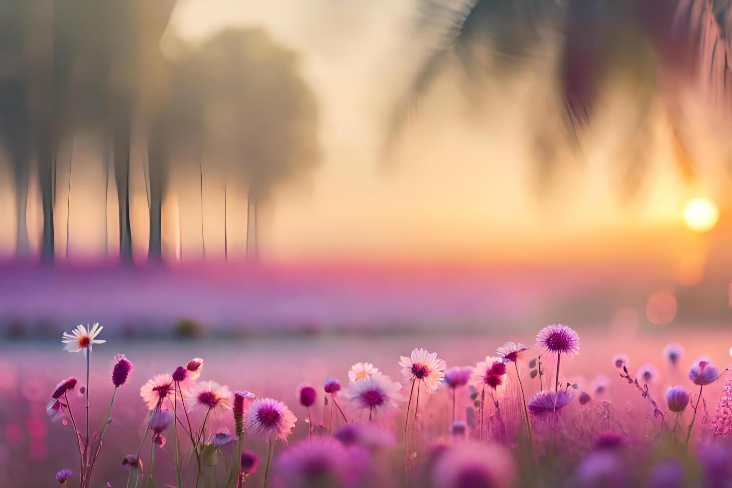 Naturel Contexte avec fleurs et doux ensoleillement fabriqué avec génératif ai. photo