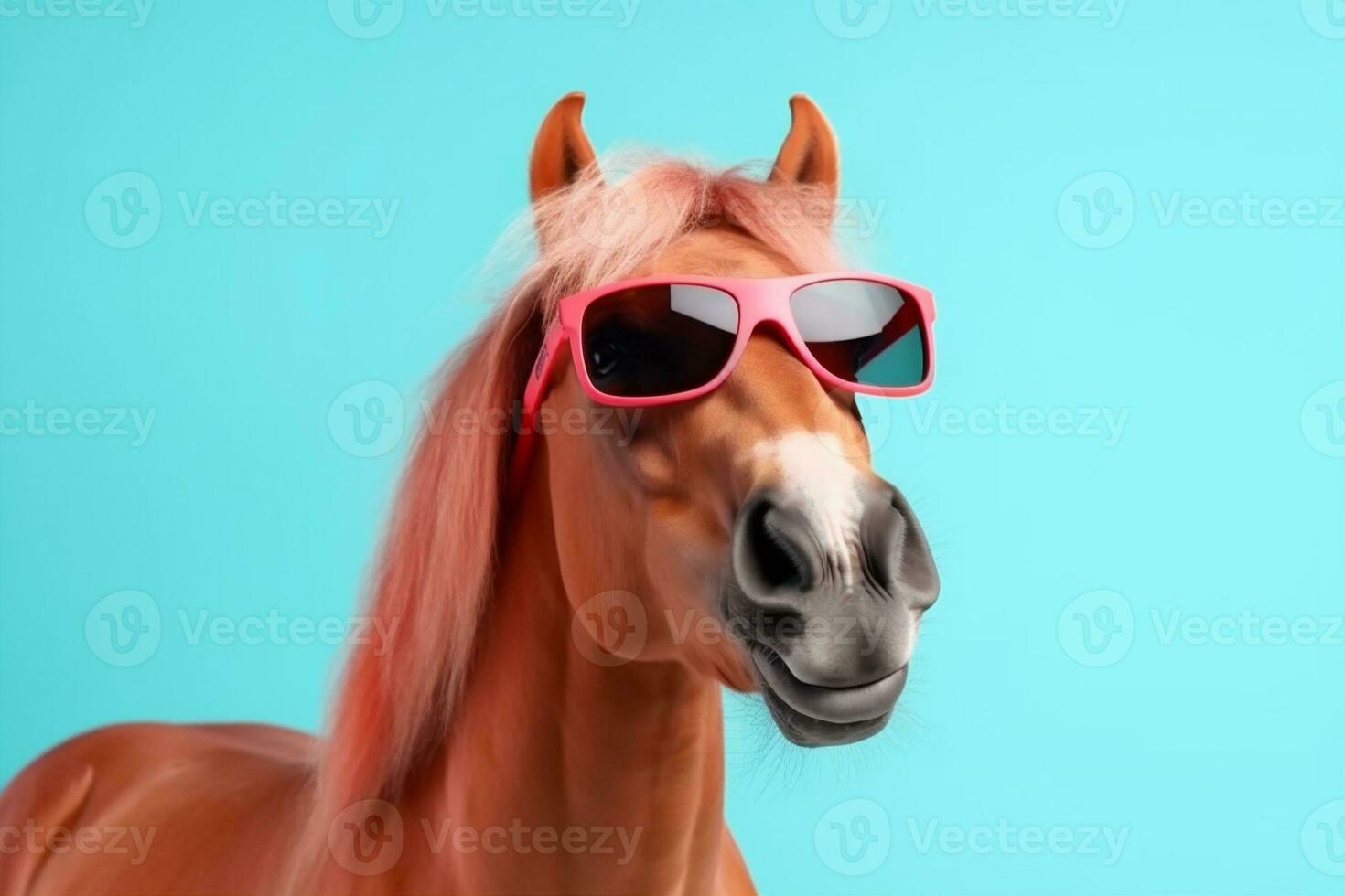 cheval amusement des lunettes de protection mode sourire portrait Contexte marrant coloré animal des lunettes de soleil. génératif ai. photo