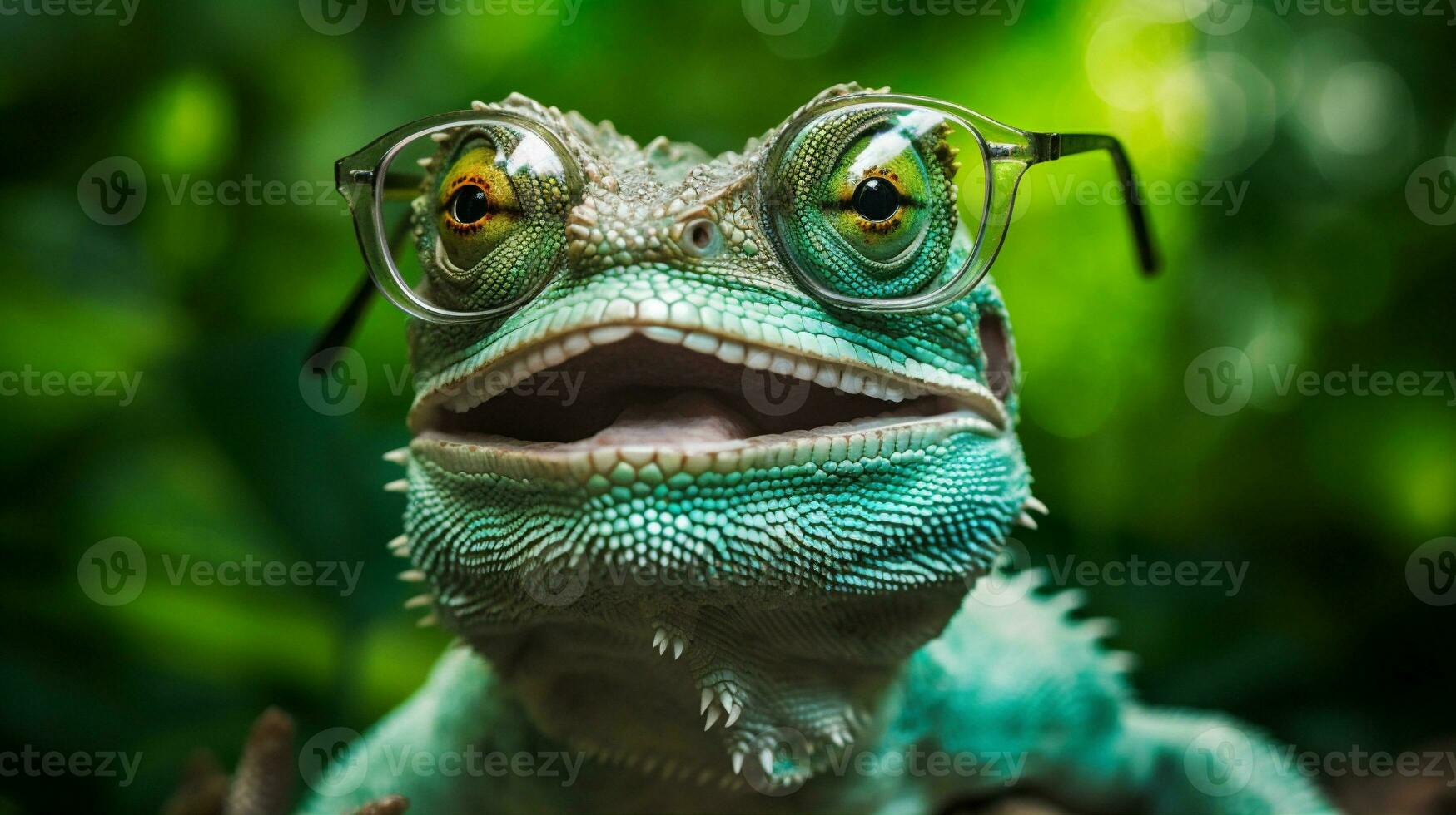 animal portrait échelle faune reptile iguane lézard des lunettes fermer vert. génératif ai. photo