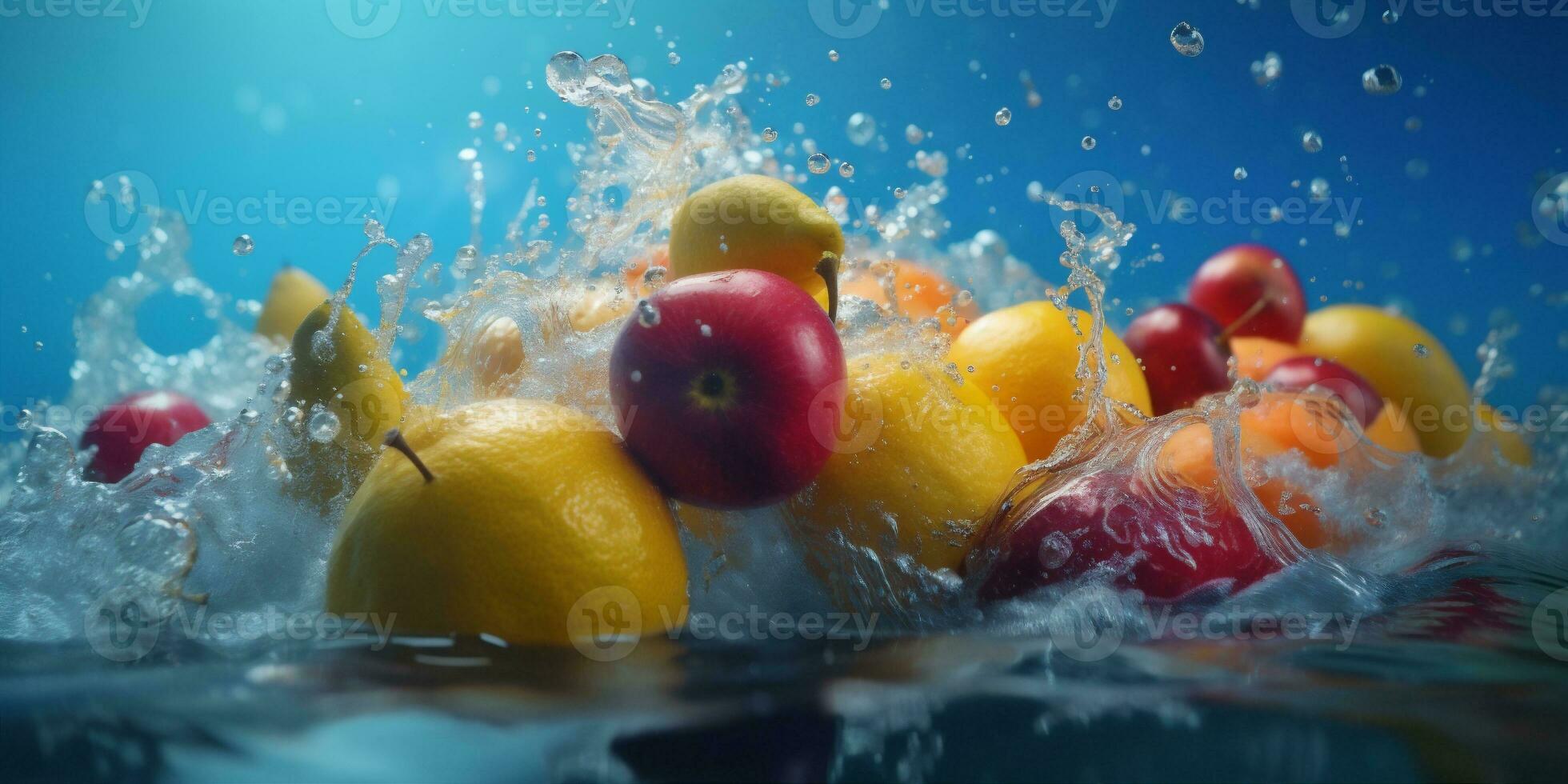 Frais nourriture fraise vitamine en bonne santé Contexte l'eau fruit laissez tomber régime vert. génératif ai. photo