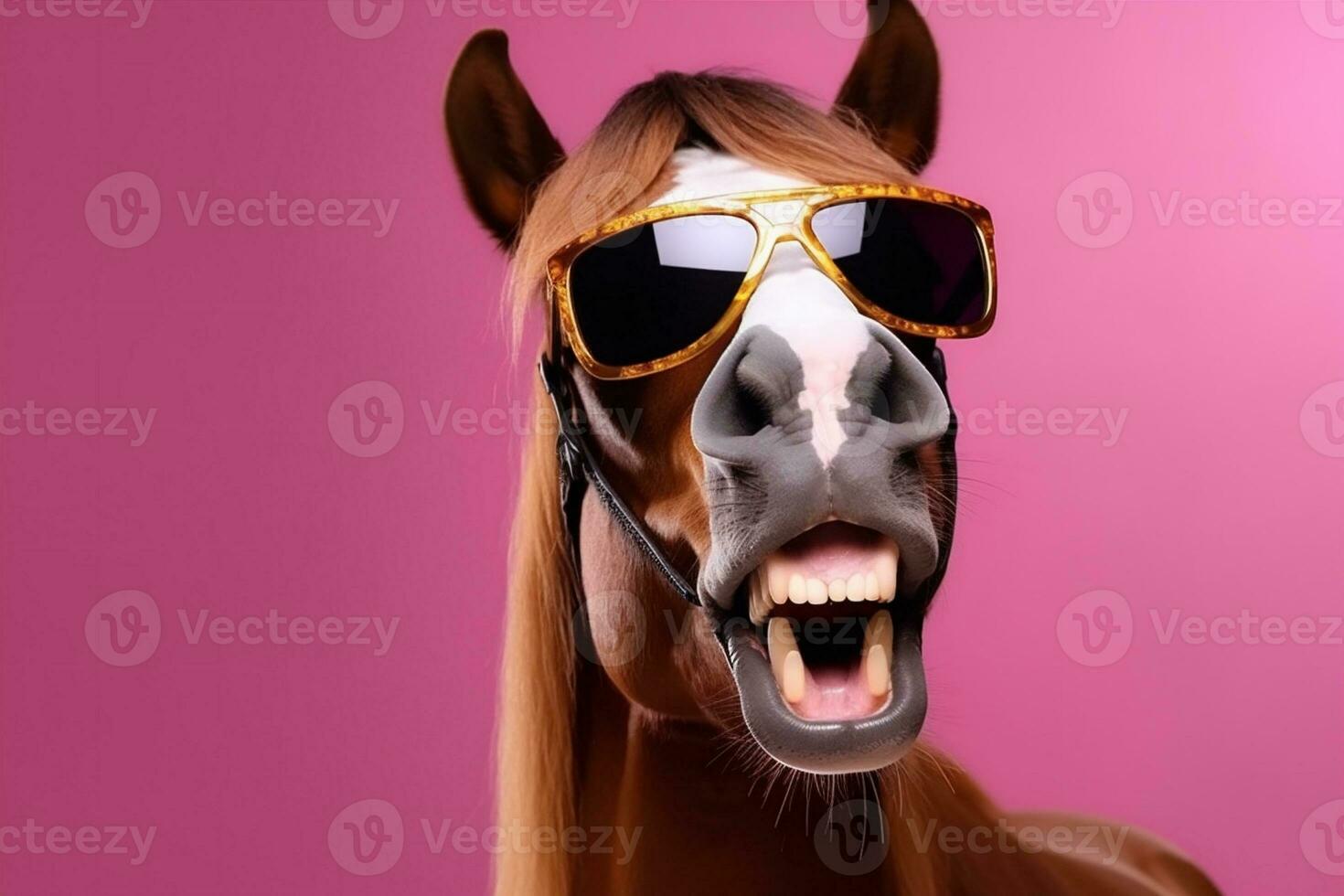 animal coloré cheval des lunettes de soleil sourire Contexte portrait amusement marrant bleu des lunettes de protection. génératif ai. photo