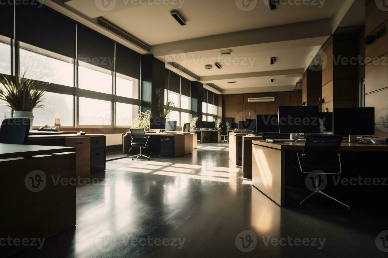 fenêtre bureau Bureau moderne entreprise pièce intérieur chaise brillant lieu de travail meubles. génératif ai. photo