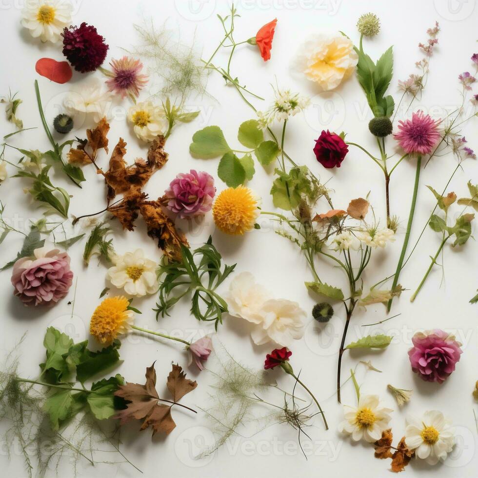 fleur été floral feuille Contexte maquette isolé blanc anniversaire printemps la nature. génératif ai. photo