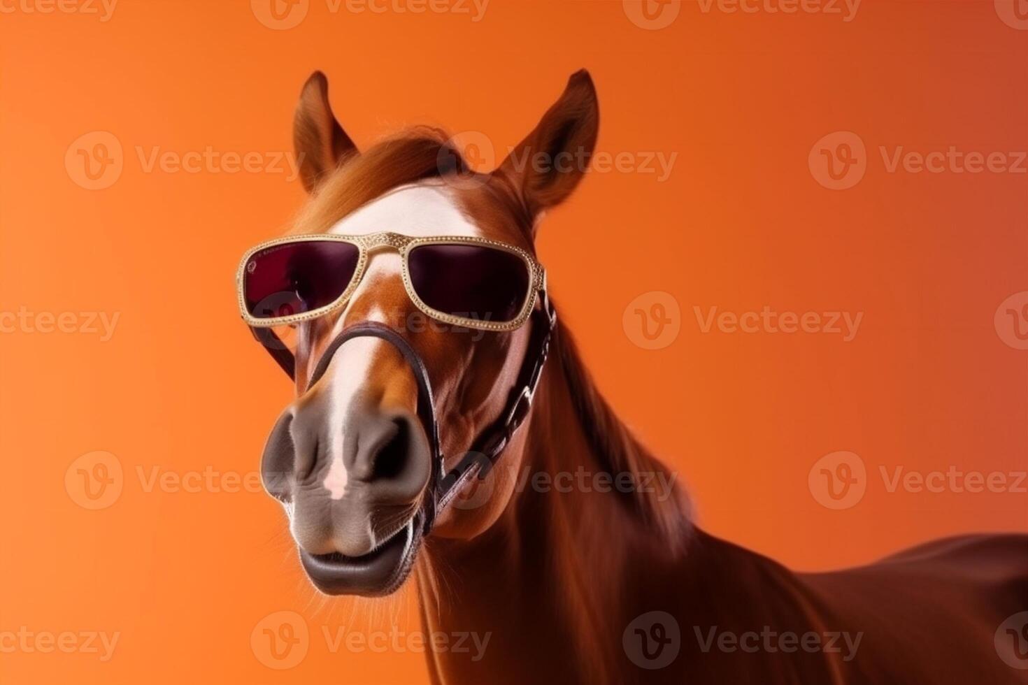 couleurs des lunettes de soleil cheval Contexte animal sourire des lunettes de protection portrait marrant coloré amusement. génératif ai. photo