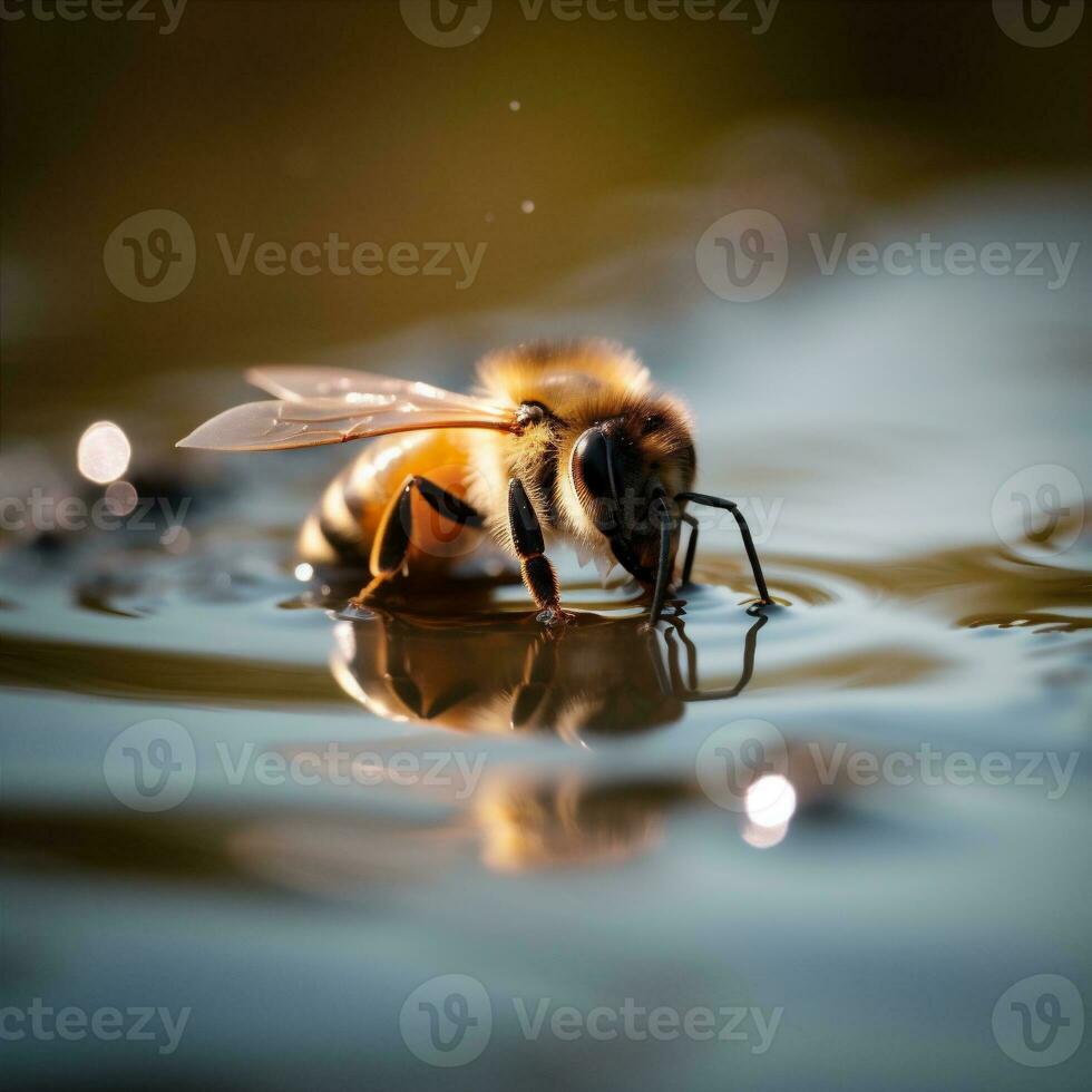 la nature fermer Jaune animal or abeille insecte mon chéri Contexte macro pollen. génératif ai. photo