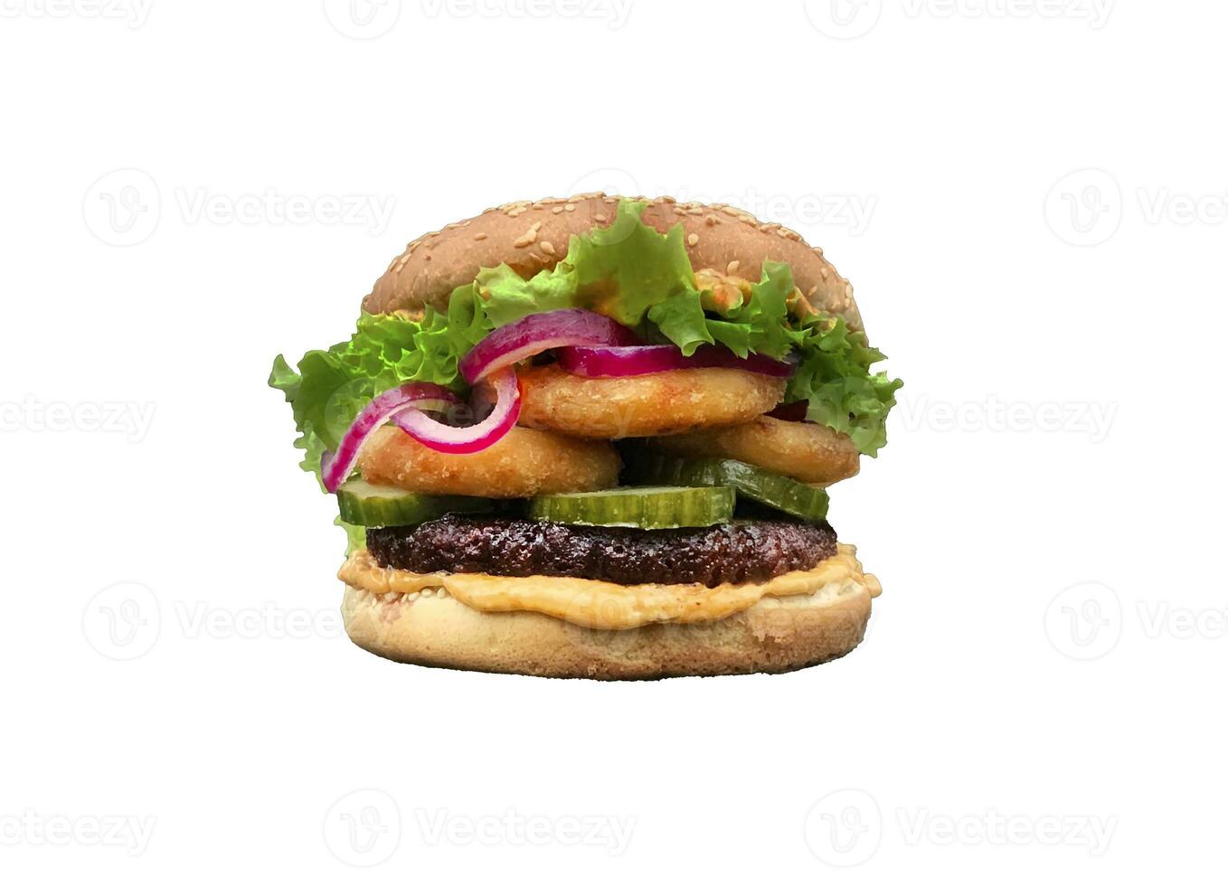 Burger avec blanc Contexte et de face vue fermer photo