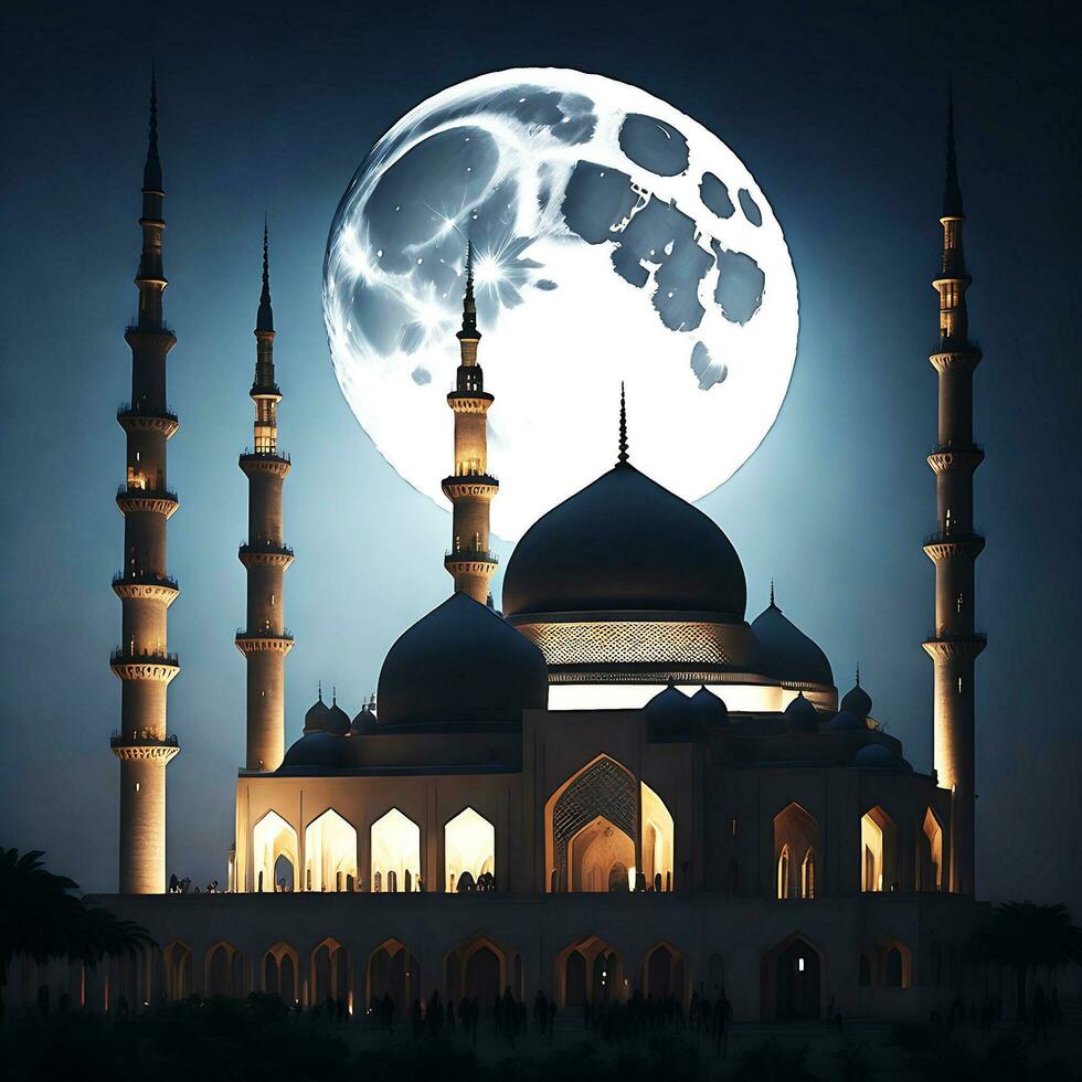 photo une pour eid Al adha avec une mosquée et une lune