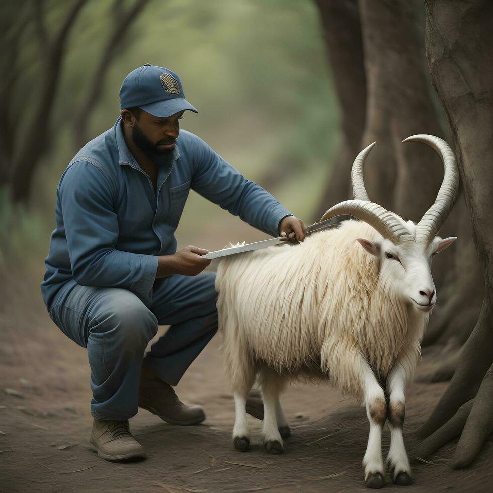 photo avec une homme et chèvre