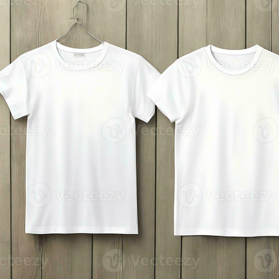 ai produire photo blanc T-shirt est isolé sur une gris Contexte.