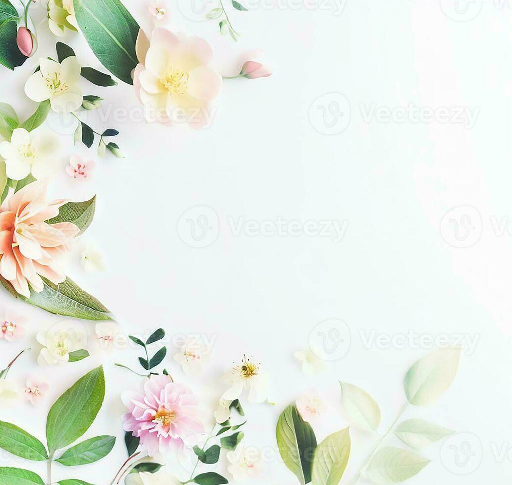 fleurs et feuilles sur blanc ai produire photo