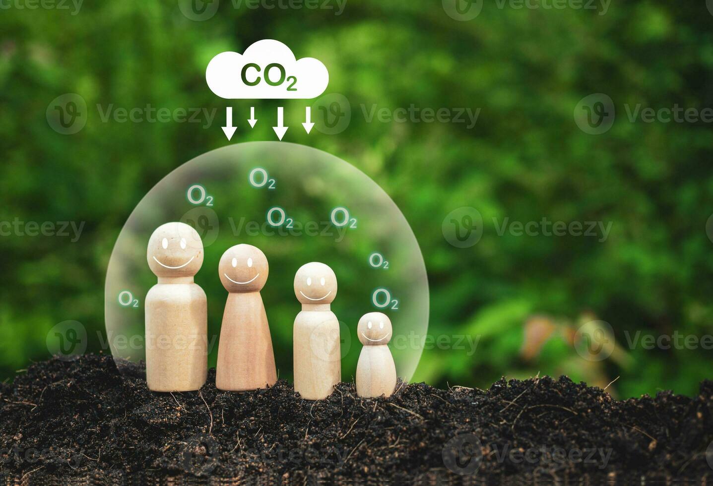 CO2 émission réduction concept, nettoyer et amical environnement sans pour autant carbone dioxyde émissions. plantation des arbres à réduire CO2 émissions, environnement protection concept. photo