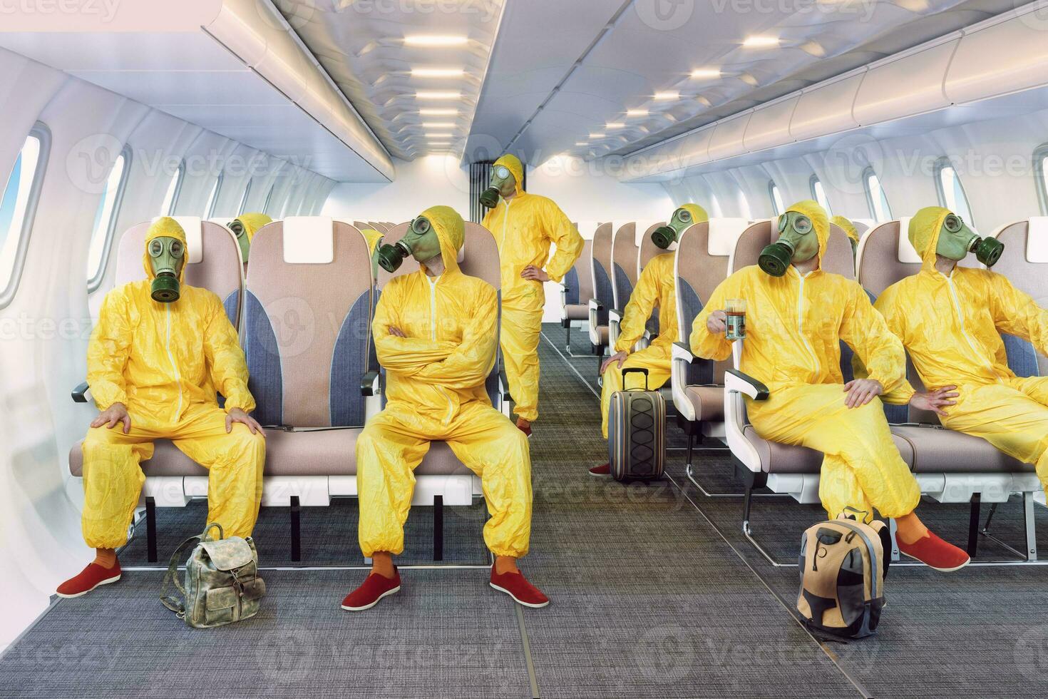 le gaz masque homme dans le avion intérieur photo