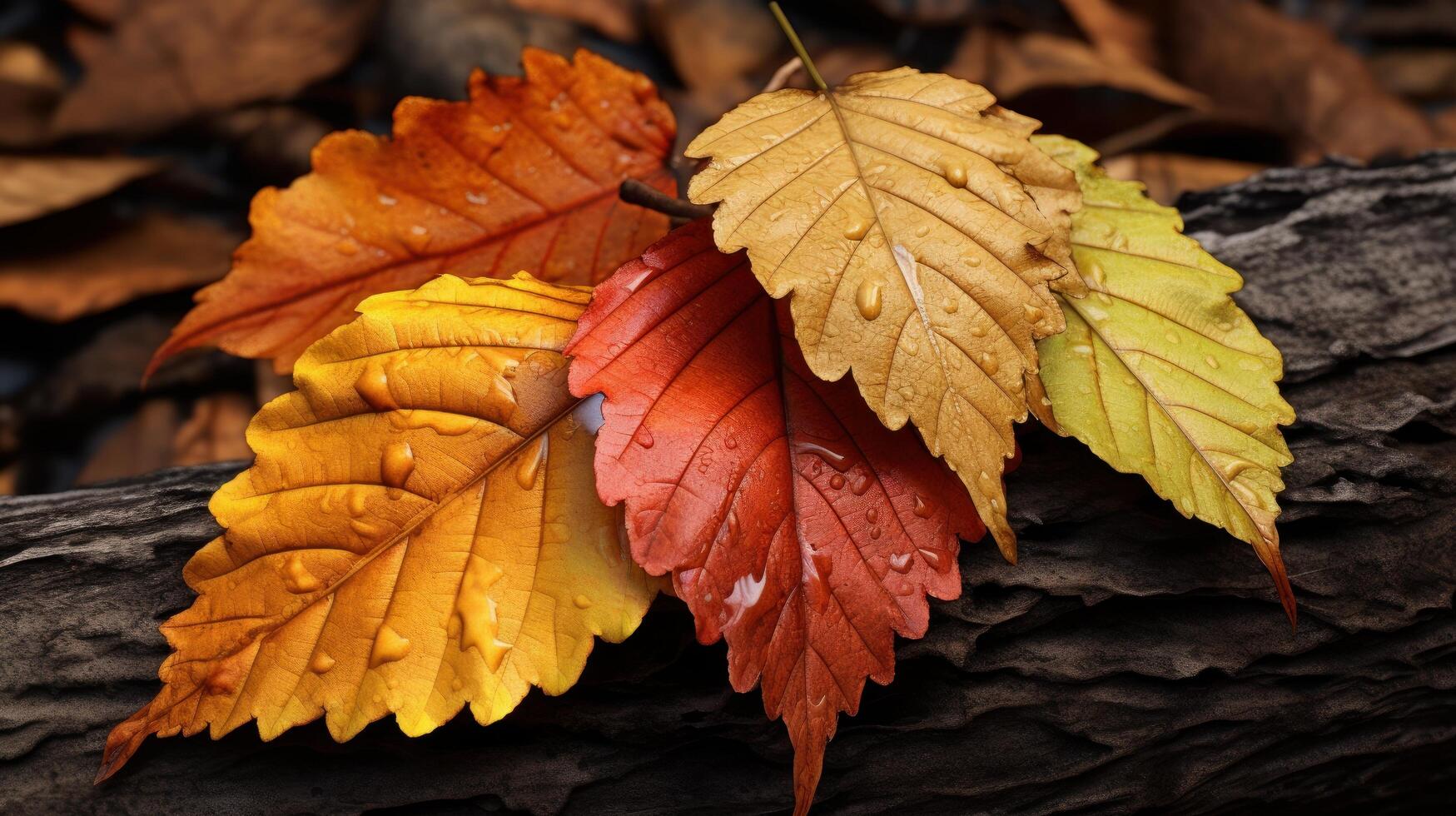 déchue l'automne feuilles arrière-plan., content l'automne concept. génératif ai photo