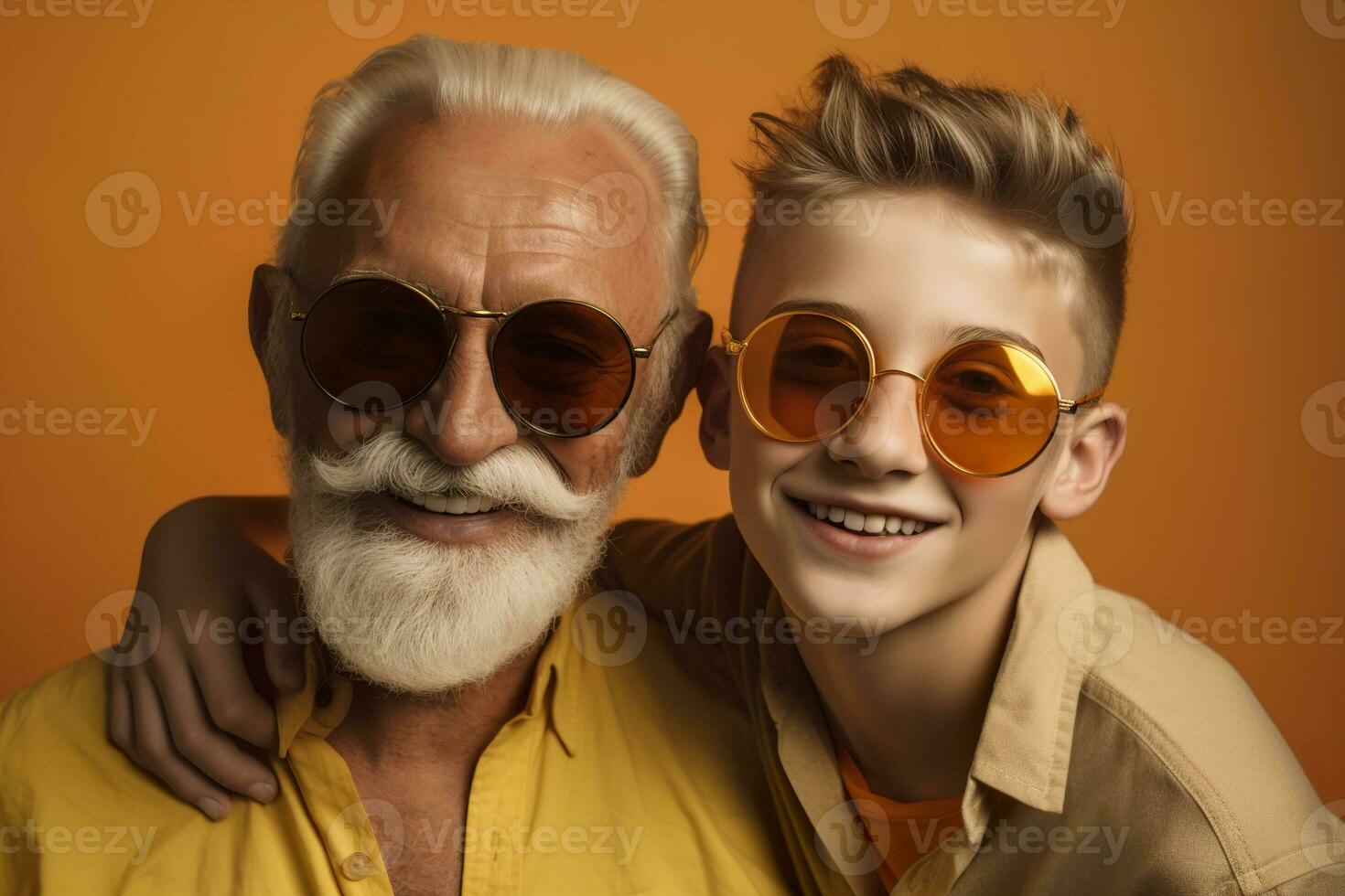 content grand-père et petit fils. positif Sénior avec petit enfant. multi-générationnel famille. souriant personnes. content retraite. positif vieillissement, bien ambiance. cool senior. portrait, proche en haut. génératif ai. photo