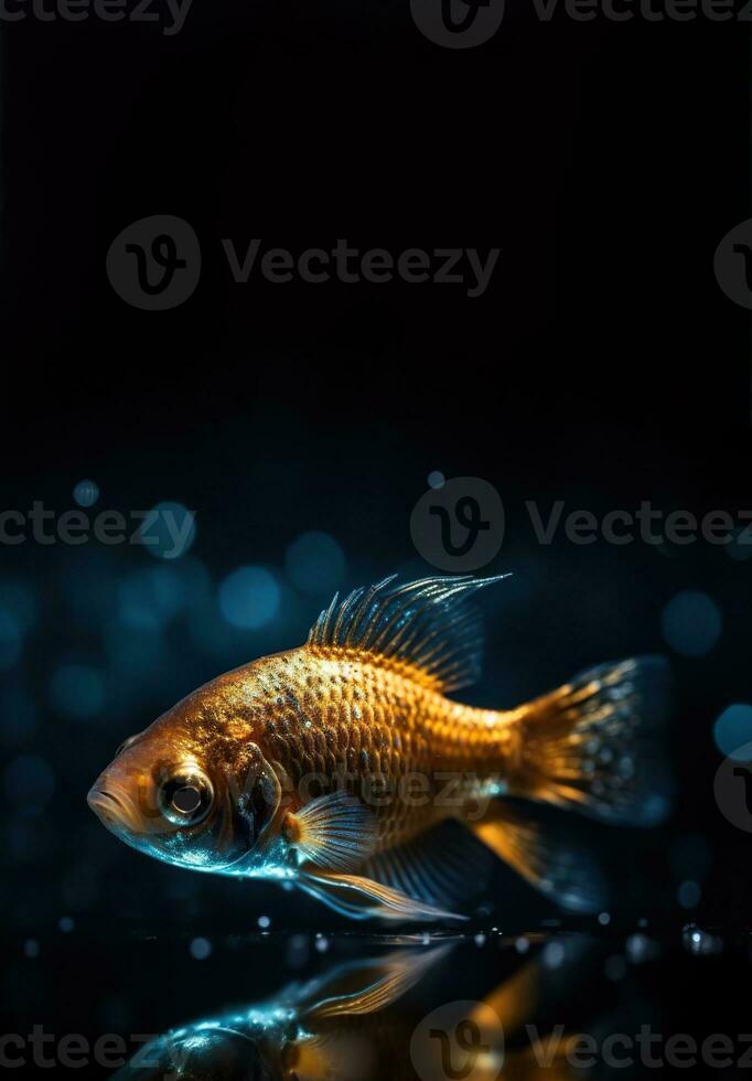 magnifique d'or poisson dans l'eau. océan ou mer habitant, Marin vie. sous-marin créature. copie espace pour texte. génératif ai. photo