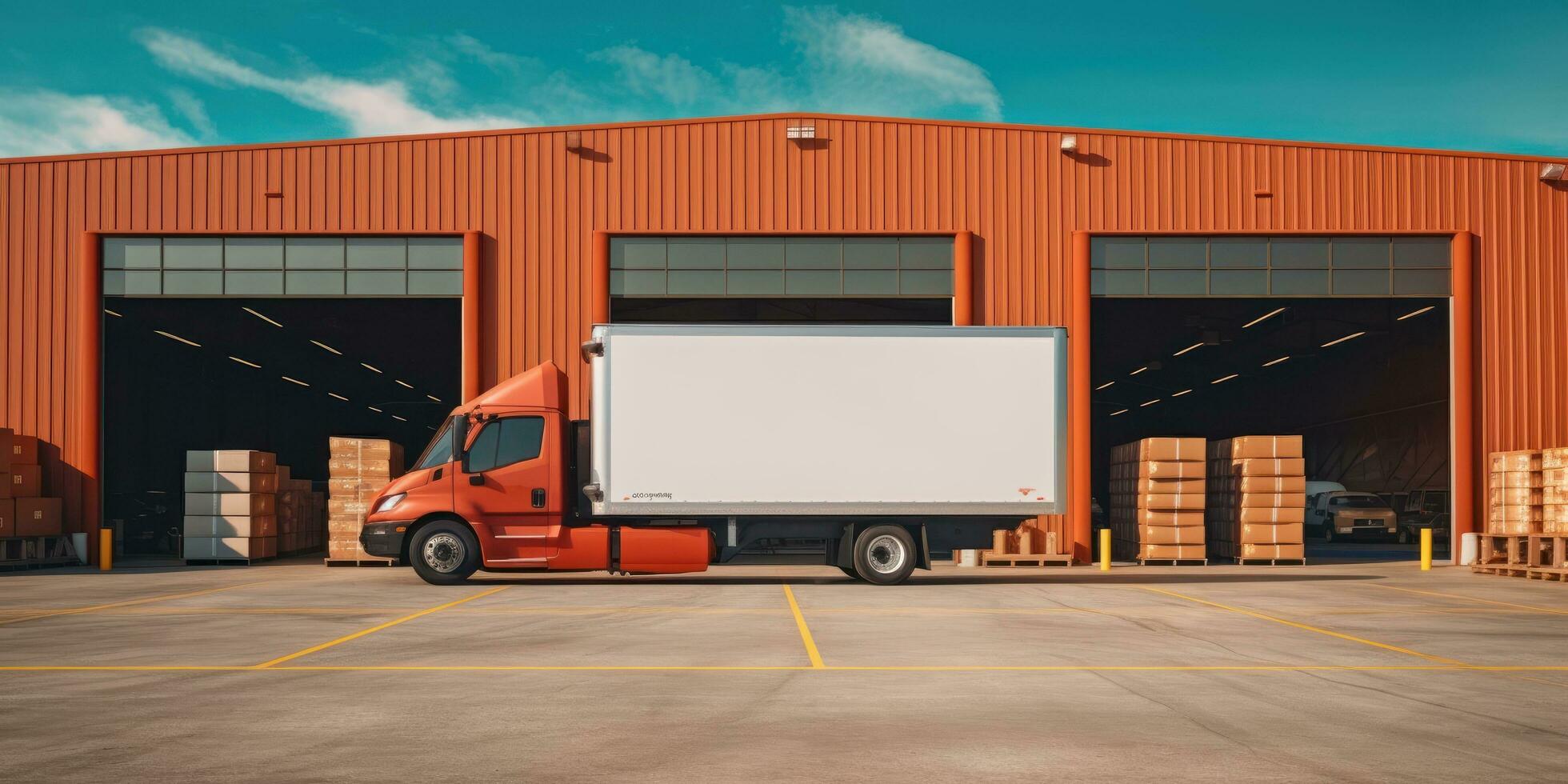 livraison un camion chargé avec papier carton des boites, logistique entrepôt, en ligne livraison service. génératif ai photo