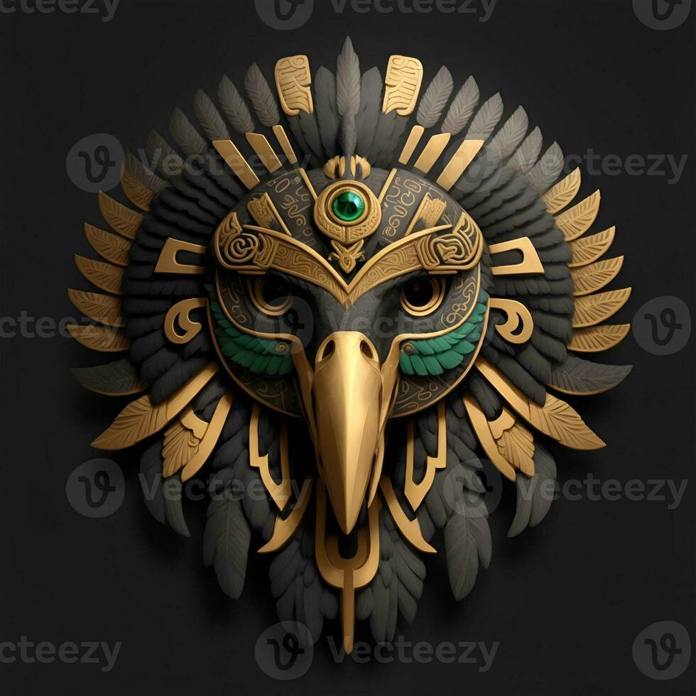 faucon quetzalcoatl diriger, symétrique, plat icône conception. ai généré photo