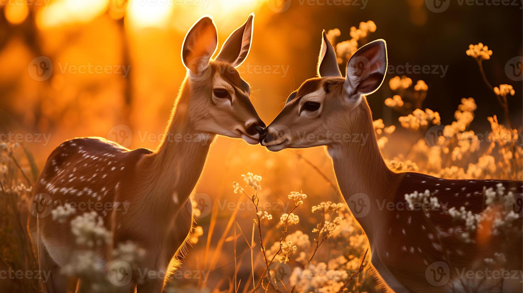 deux jachère cerf avec bois dans le Matin lumière faune scène de la nature ai génératif photo