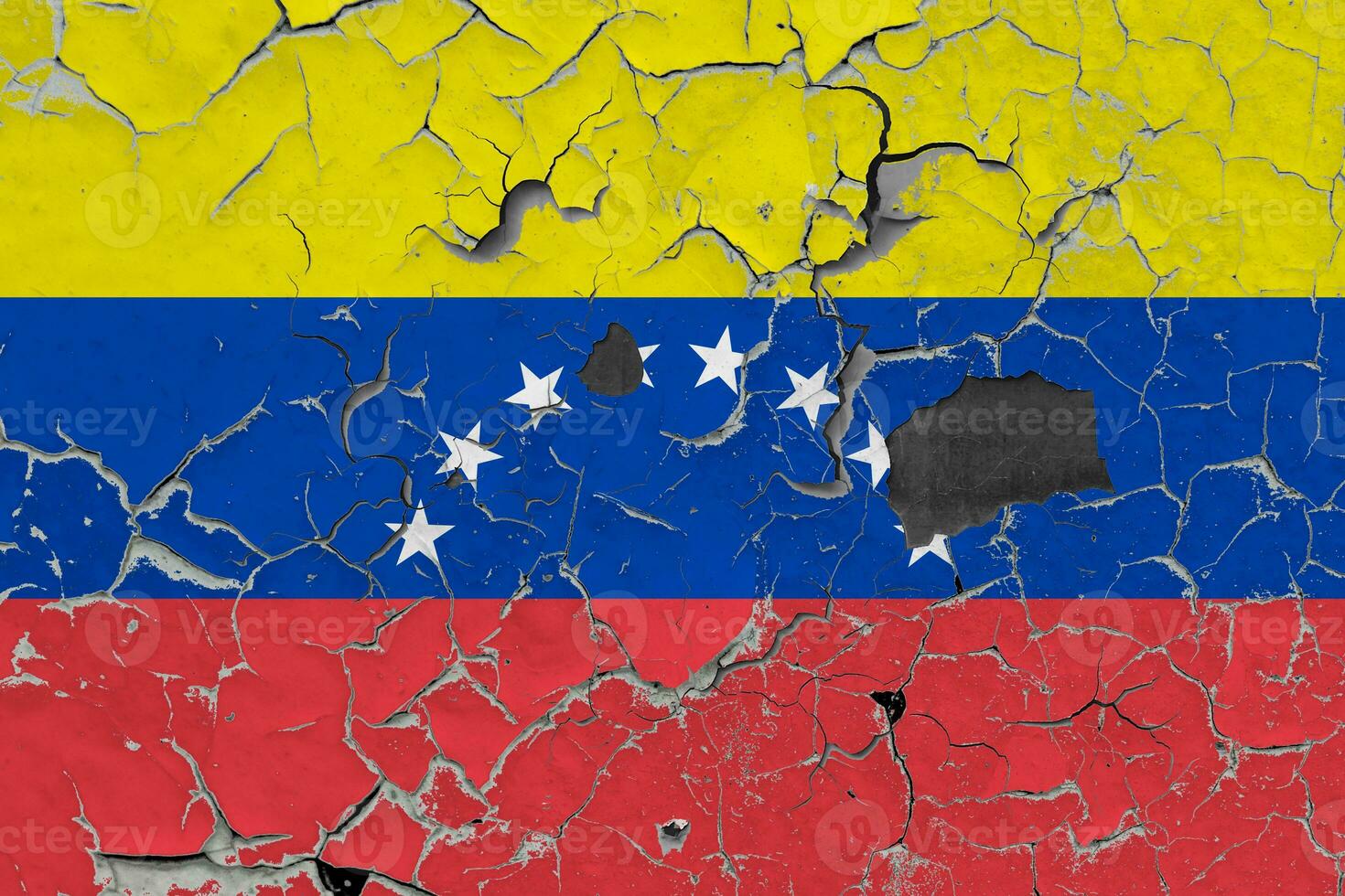 3d drapeau de Venezuela sur un vieux pierre mur Contexte. photo