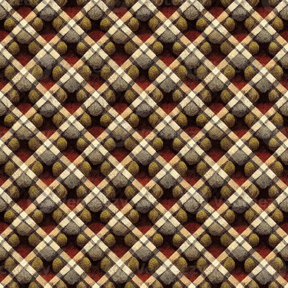 abstrait sans couture à carreaux modèle. arrière-plan, texture, tissu, plaid, emballage papier, fond d'écran, marron. ai généré photo