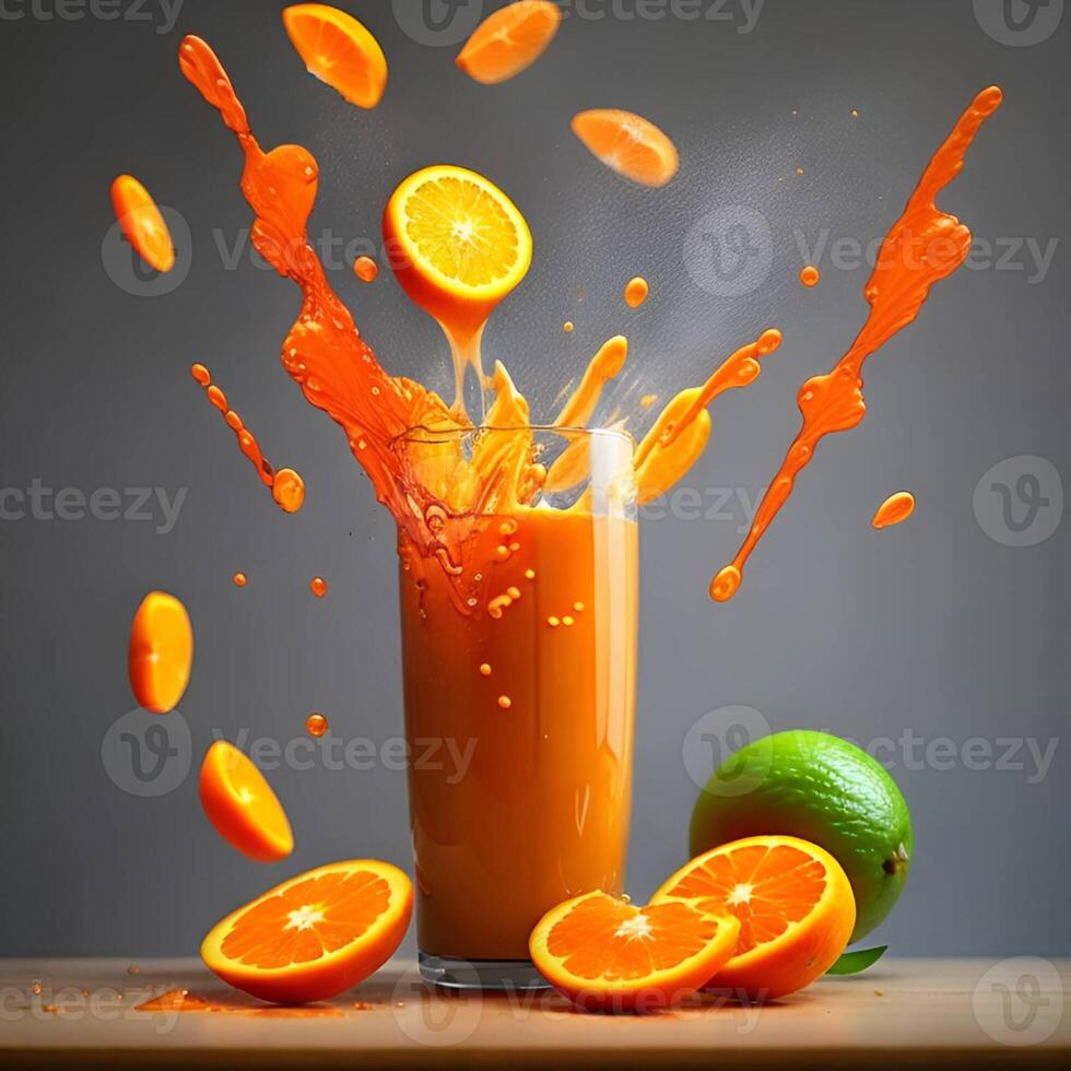 Orange jus Arrêtez mouvement ai généré image, jus dans une verre photo