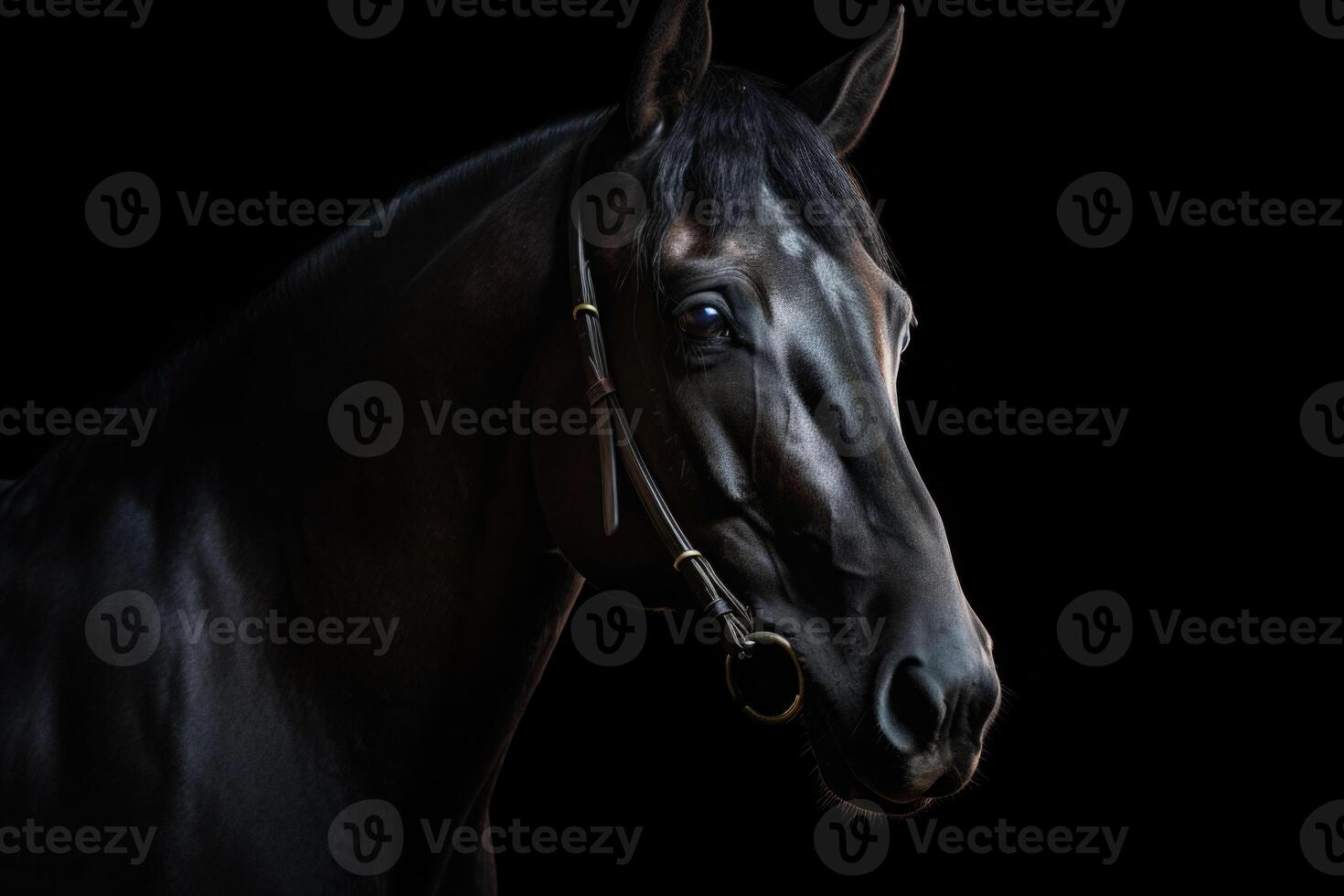 portrait de magnifique envoûtant noir cheval. génératif ai photo