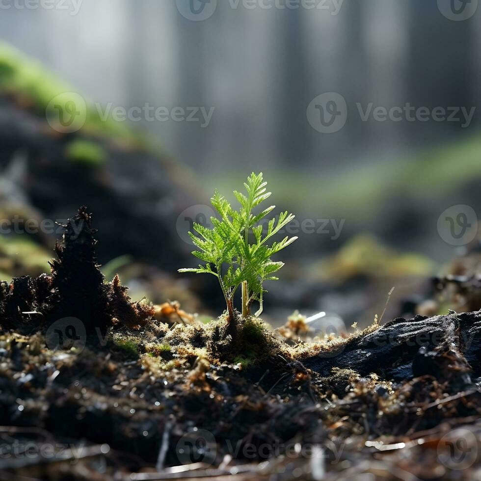 le fermer de Jeune vert germer après Feu. photo