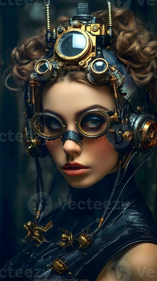 une portrait de un attrayant steampunk style femme photo