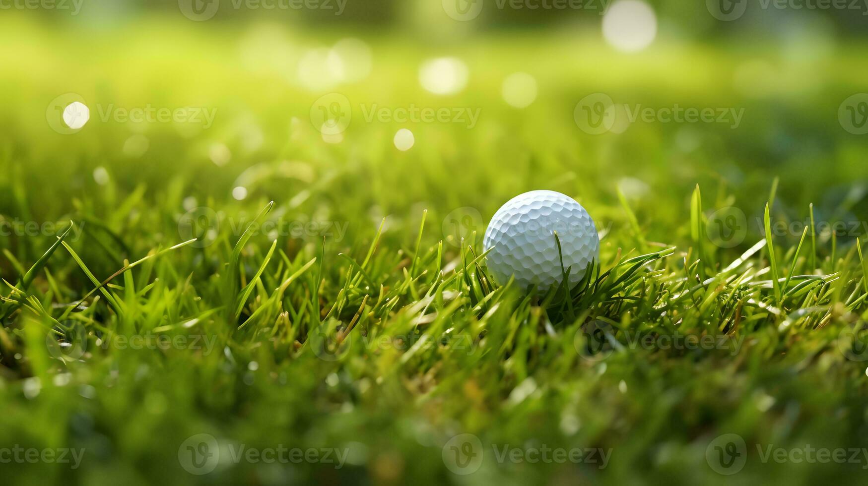 le golf Balle sur le vert Naturel herbe. photo