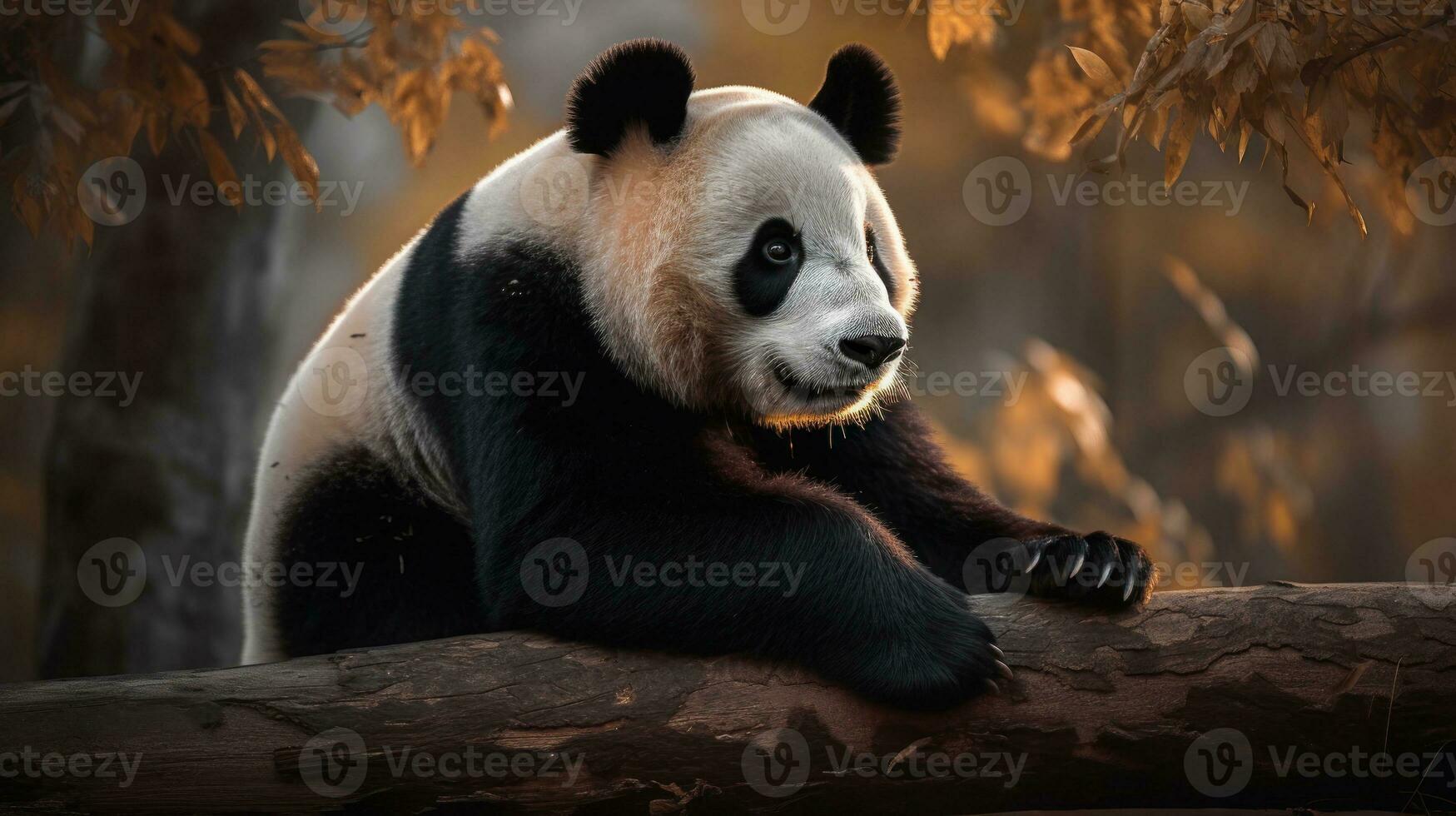 une géant Panda, ludique roulant au milieu de le grand bambou tiges, ses infectieux énergie dominateur le tranquille les bois photo