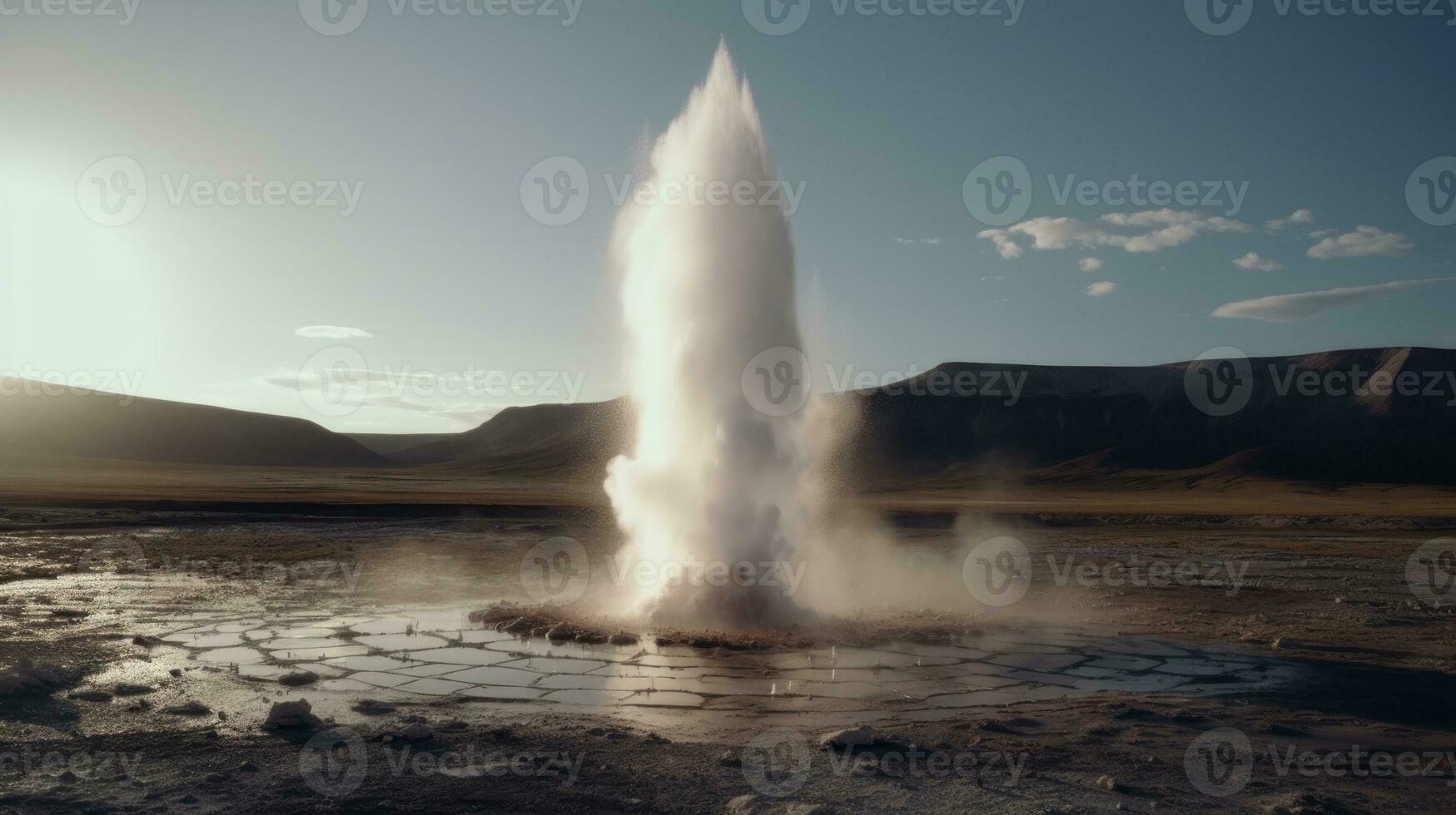 une geyser éclater dans un autrement serein paysage photo