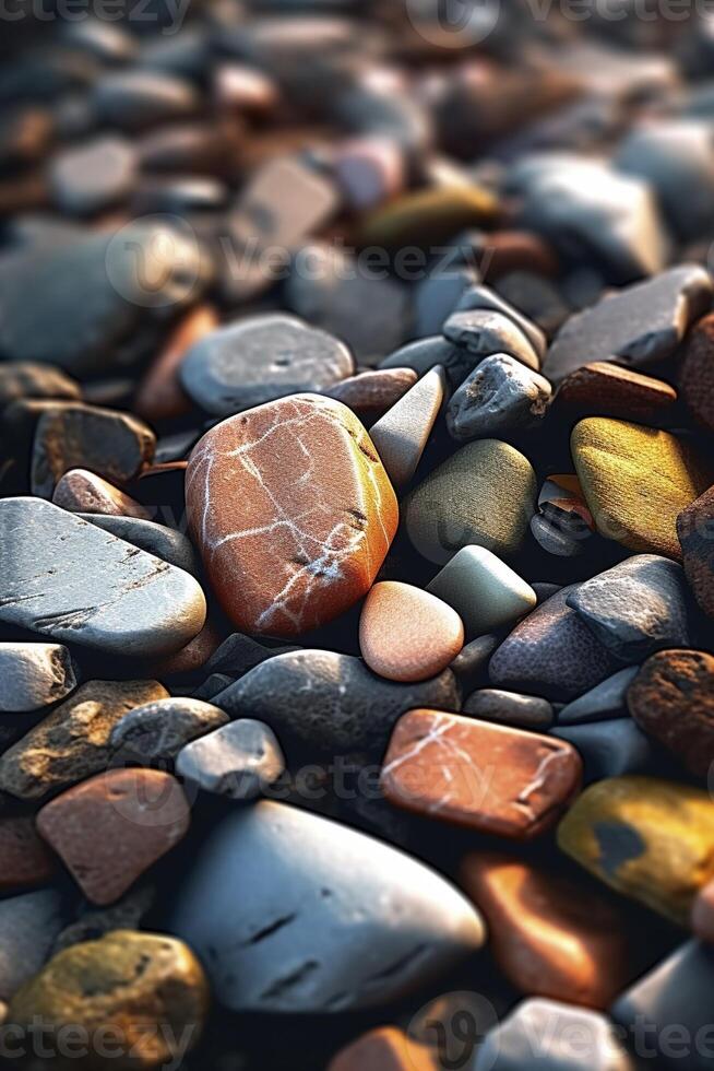 coloré des pierres sur le plage, établi avec génératif ai photo