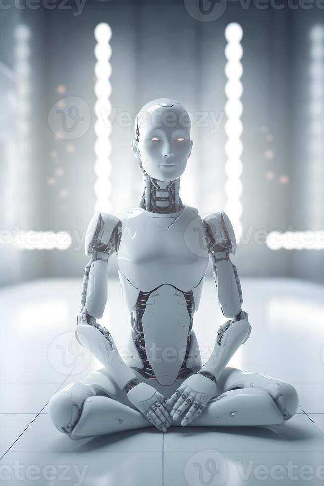 humanoïde robot est relaxant Faire yoga activité méditation ,génératif ai photo